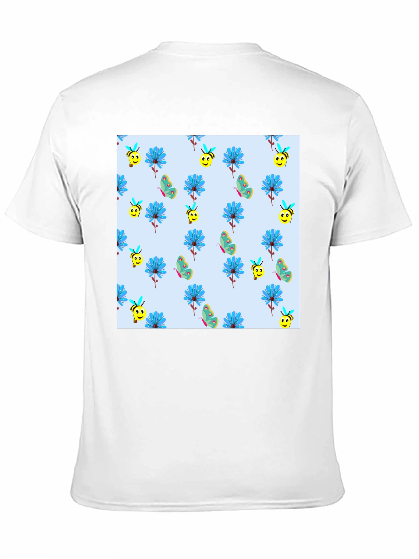 Floral & Bee Print Black T-Shirt