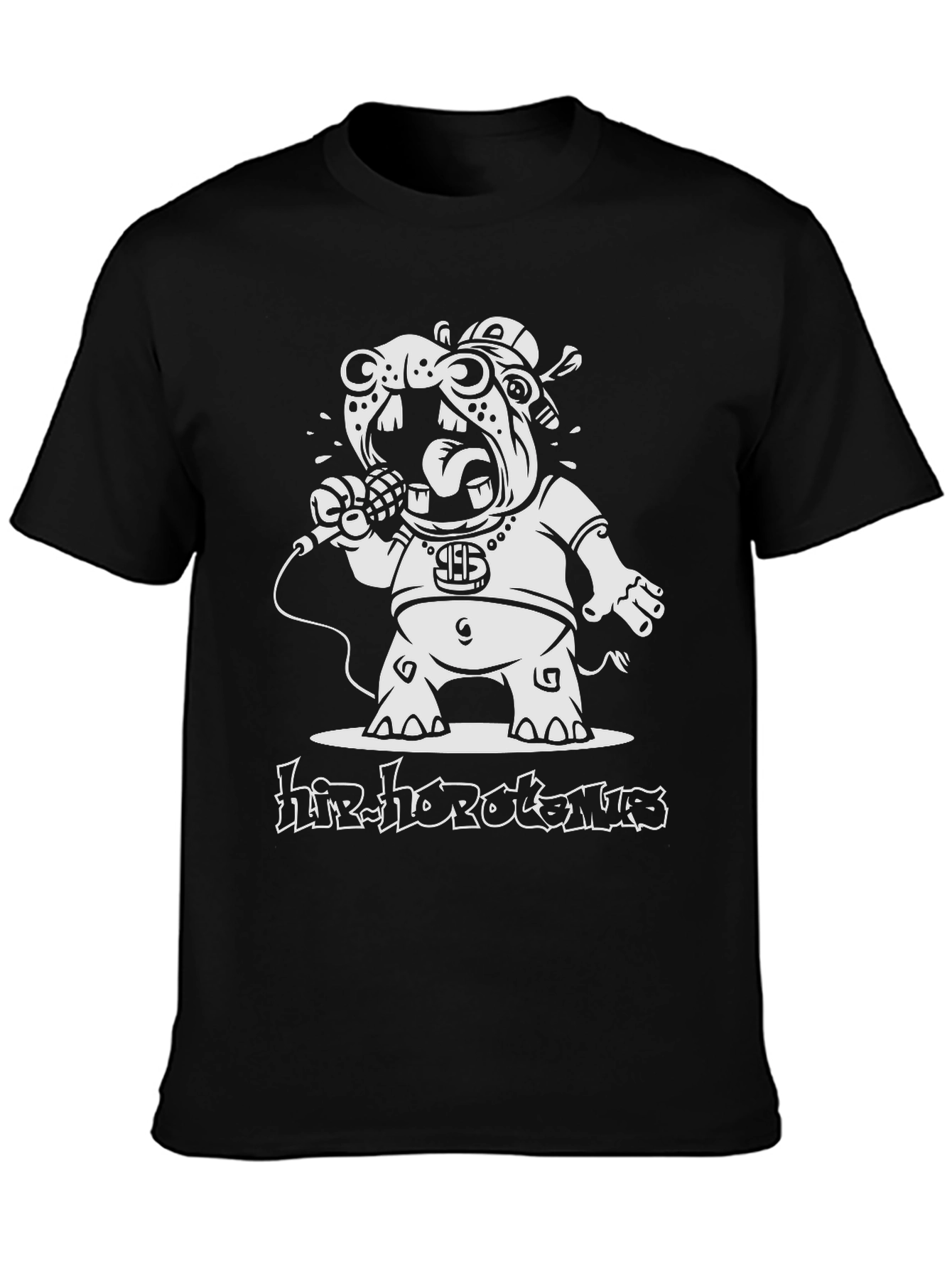 Hip-Hop Hippopotamus Black Graphic T-Shirt