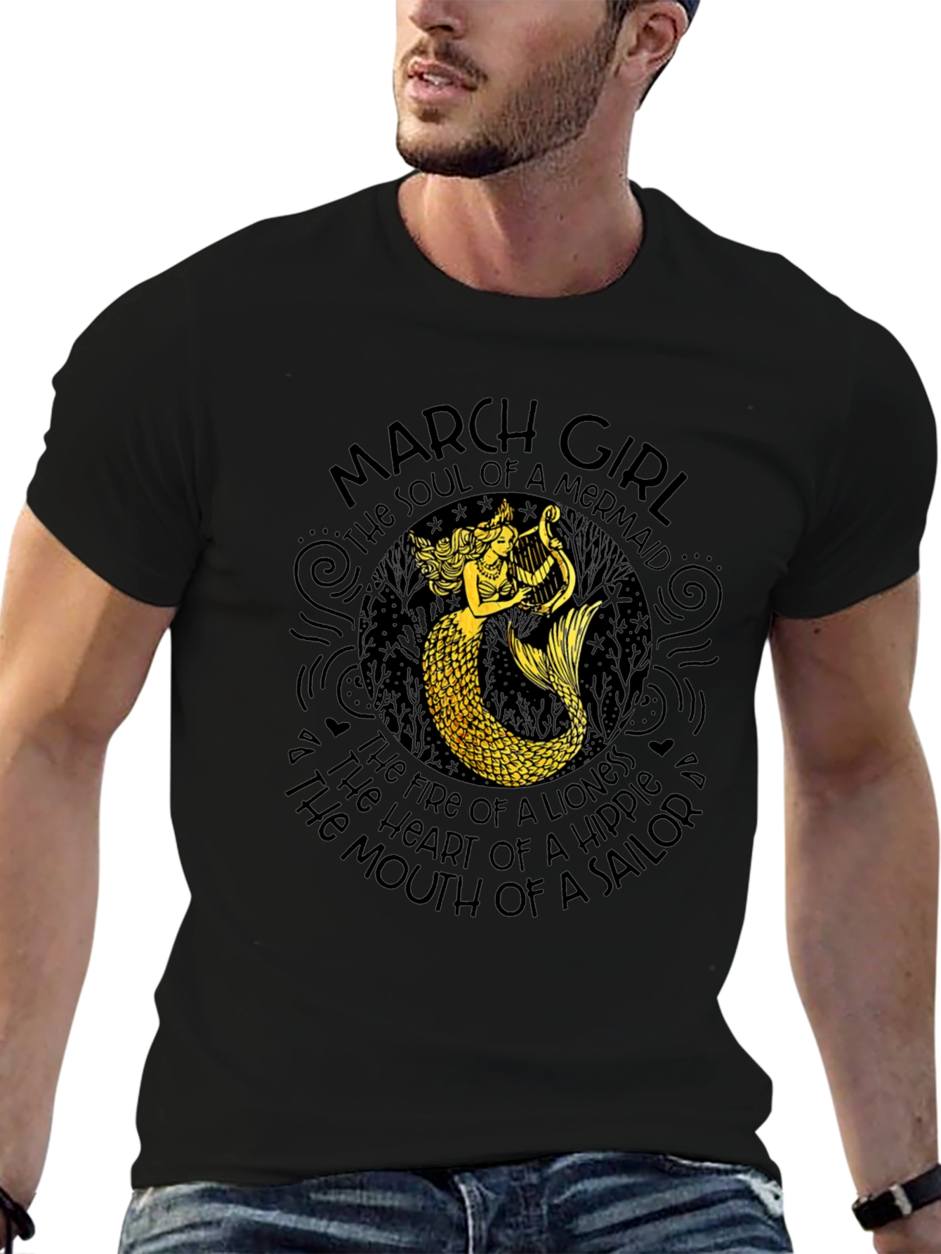 March Girl Mermaid Graphic T-Shirt
