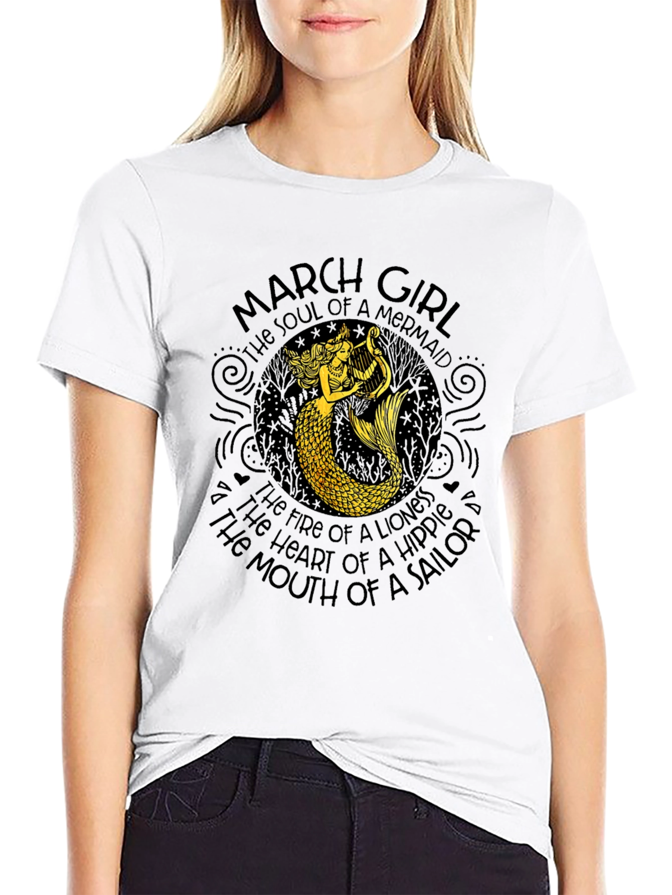 March Girl Mermaid Graphic T-Shirt