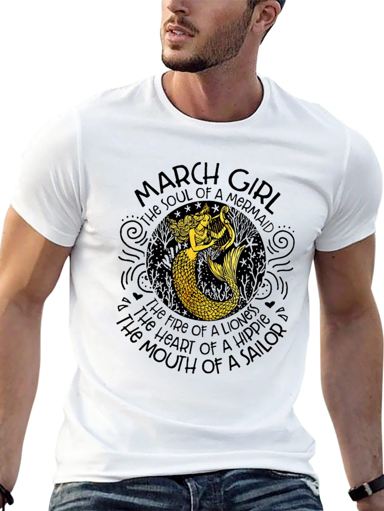 March Girl Mermaid Graphic T-Shirt