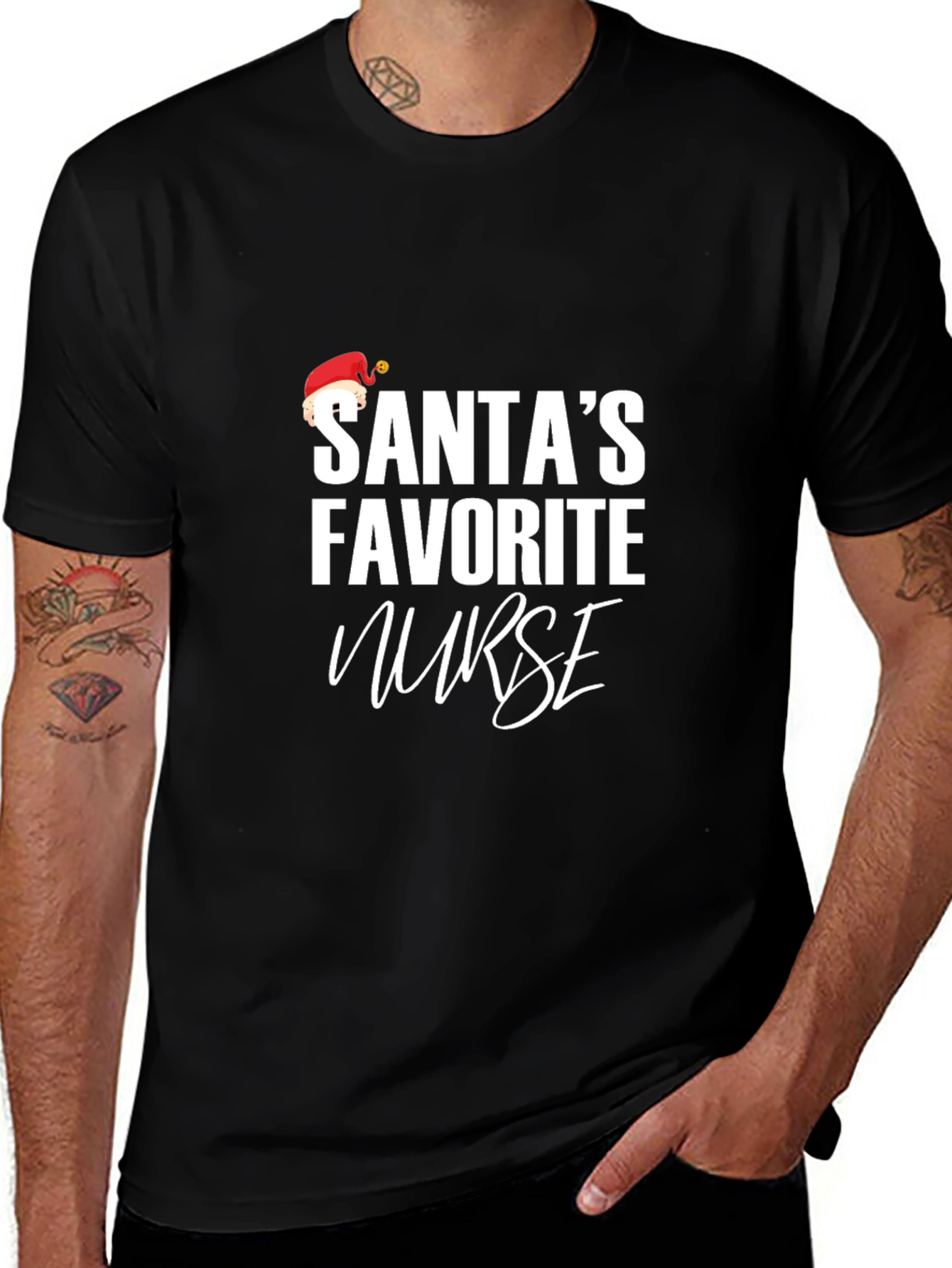 Santas Favorite Nurse Black T-Shirt