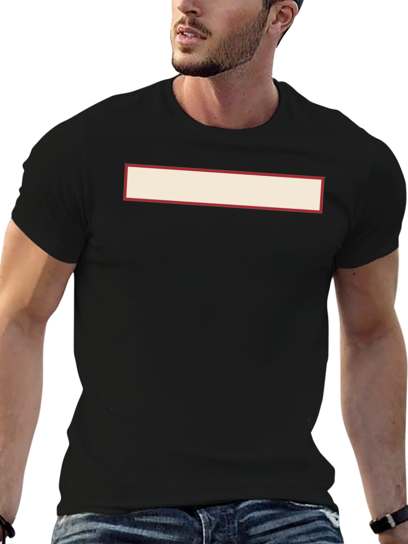 Black Crew Neck T-Shirt with Customizable Rectangle