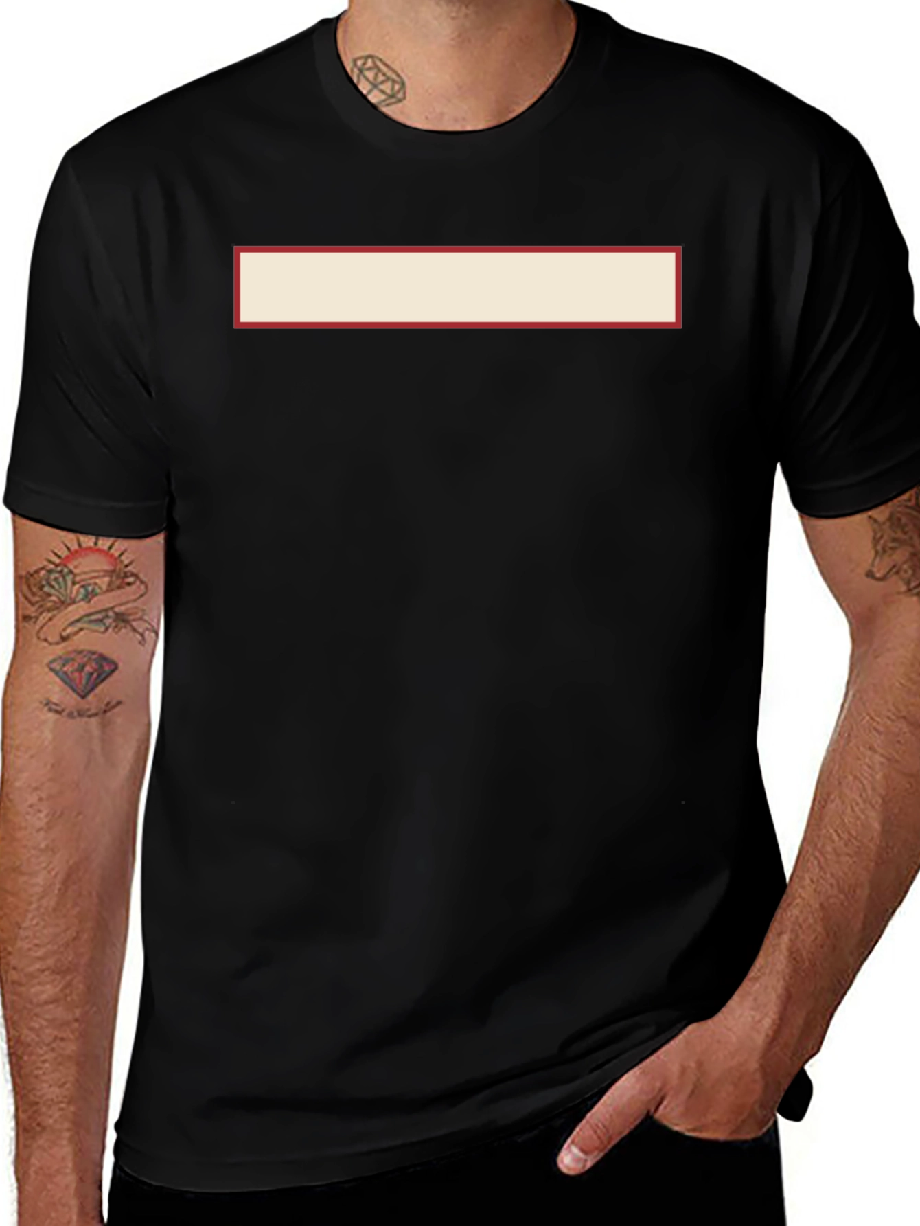Black Crew Neck T-Shirt with Customizable Rectangle