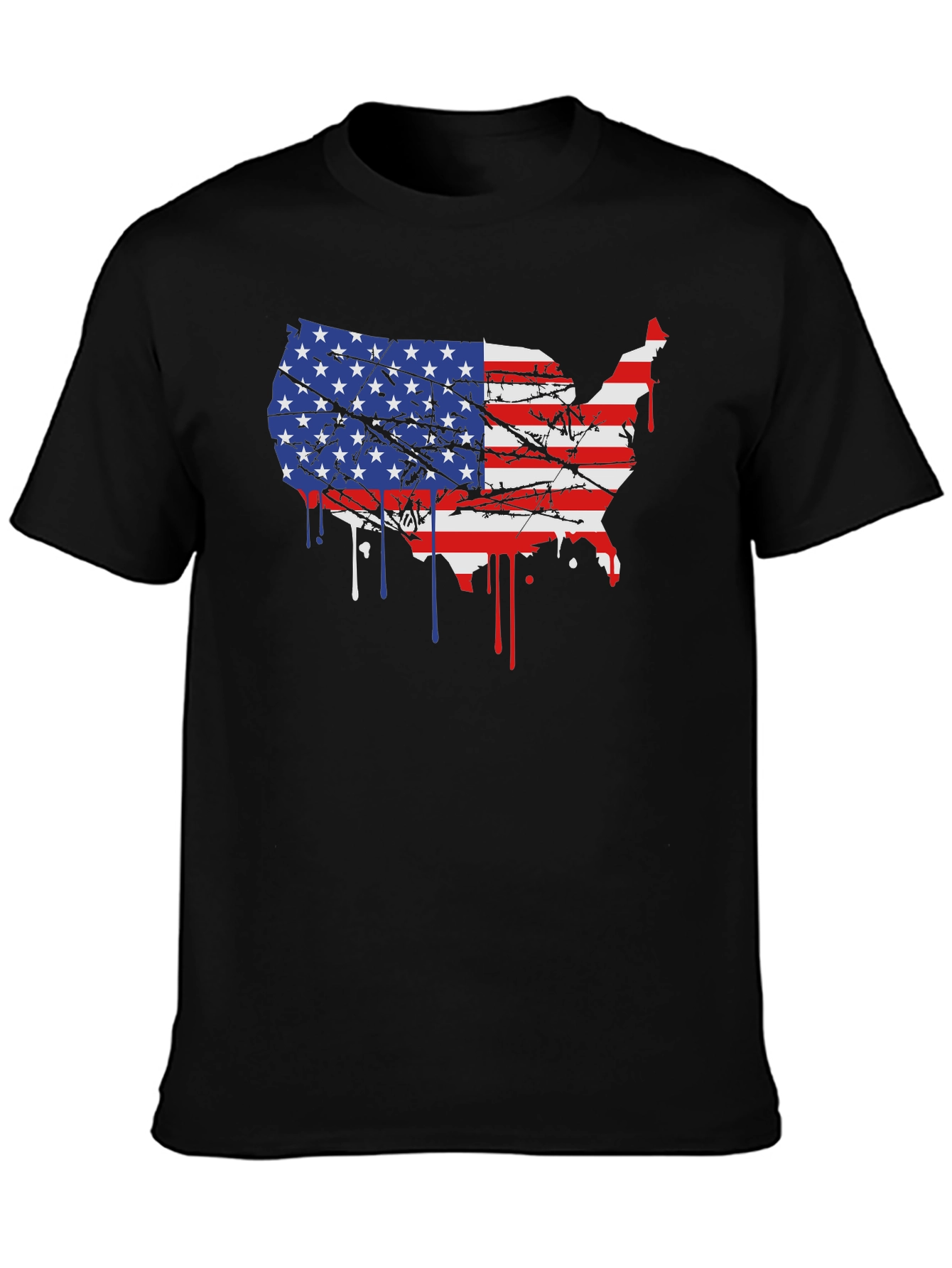 USA Flag Map Mens Black T-Shirt