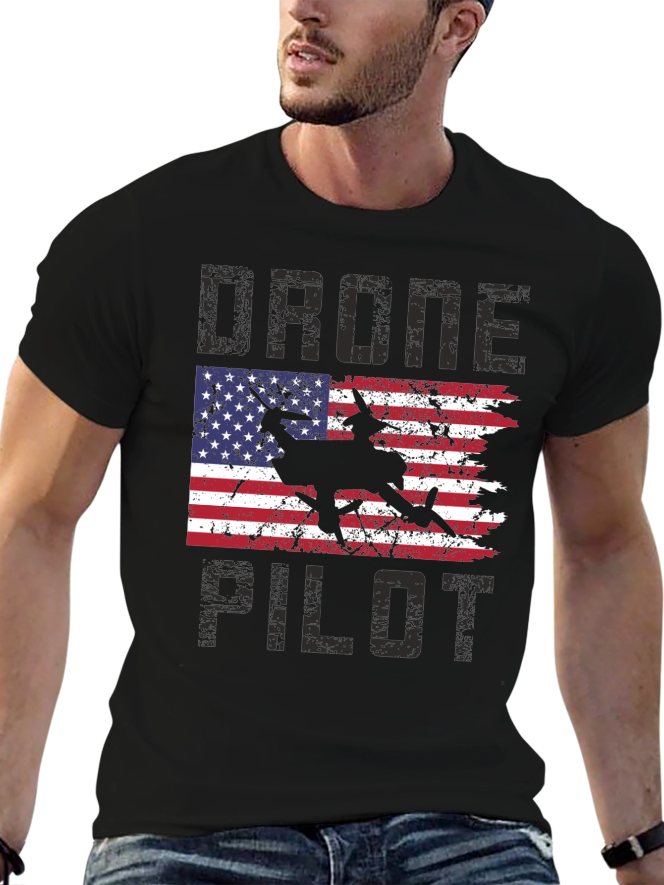Drone Pilot American Flag Graphic T-Shirt