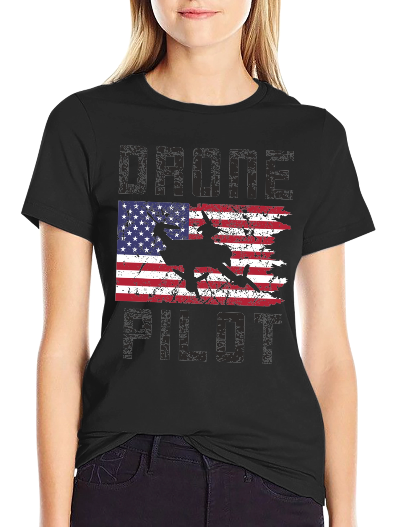 Drone Pilot American Flag Graphic T-Shirt