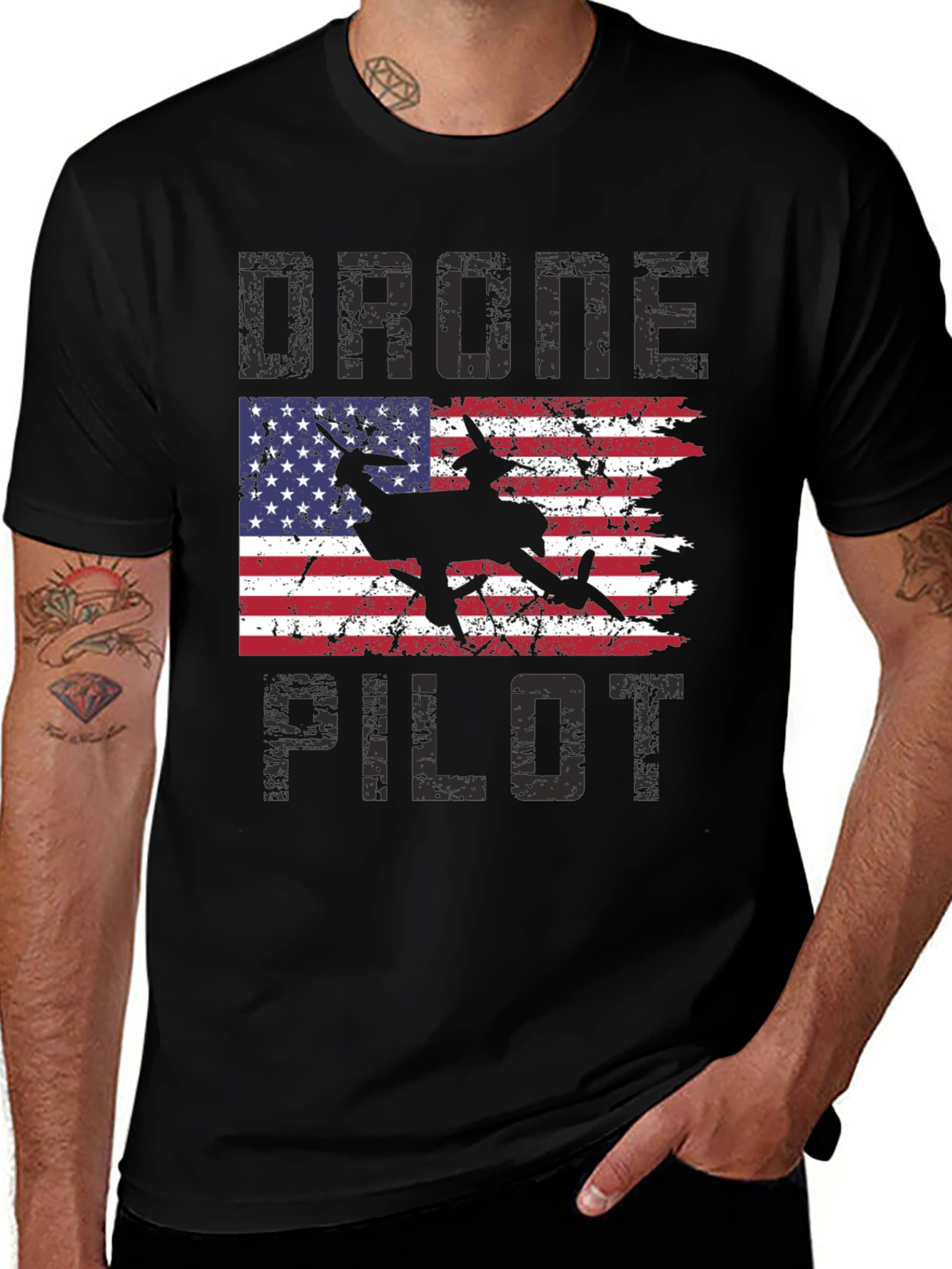 Drone Pilot American Flag Graphic T-Shirt
