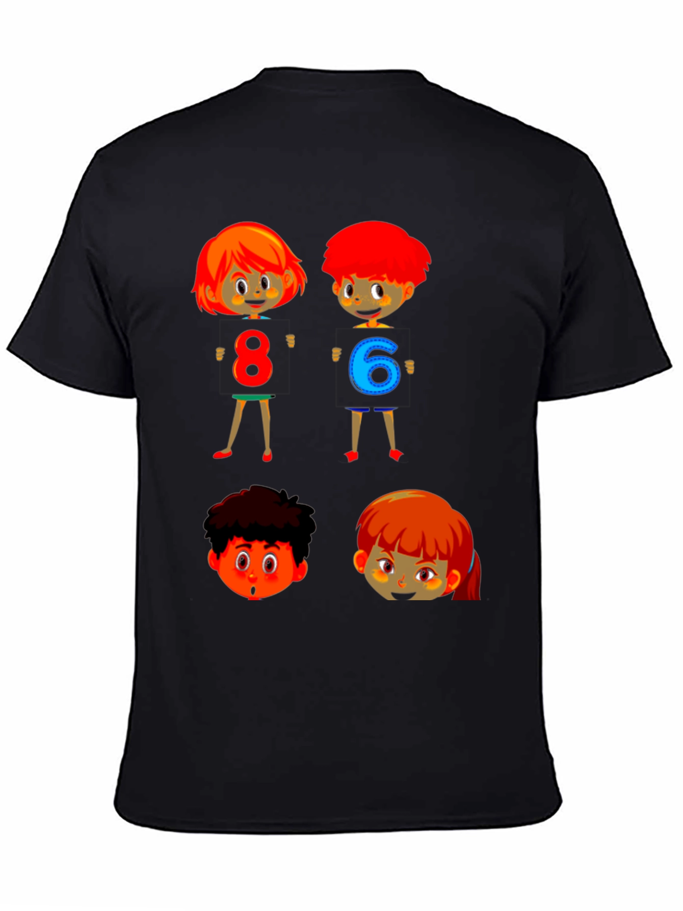 Cartoon Numbers Kids Black T-Shirt