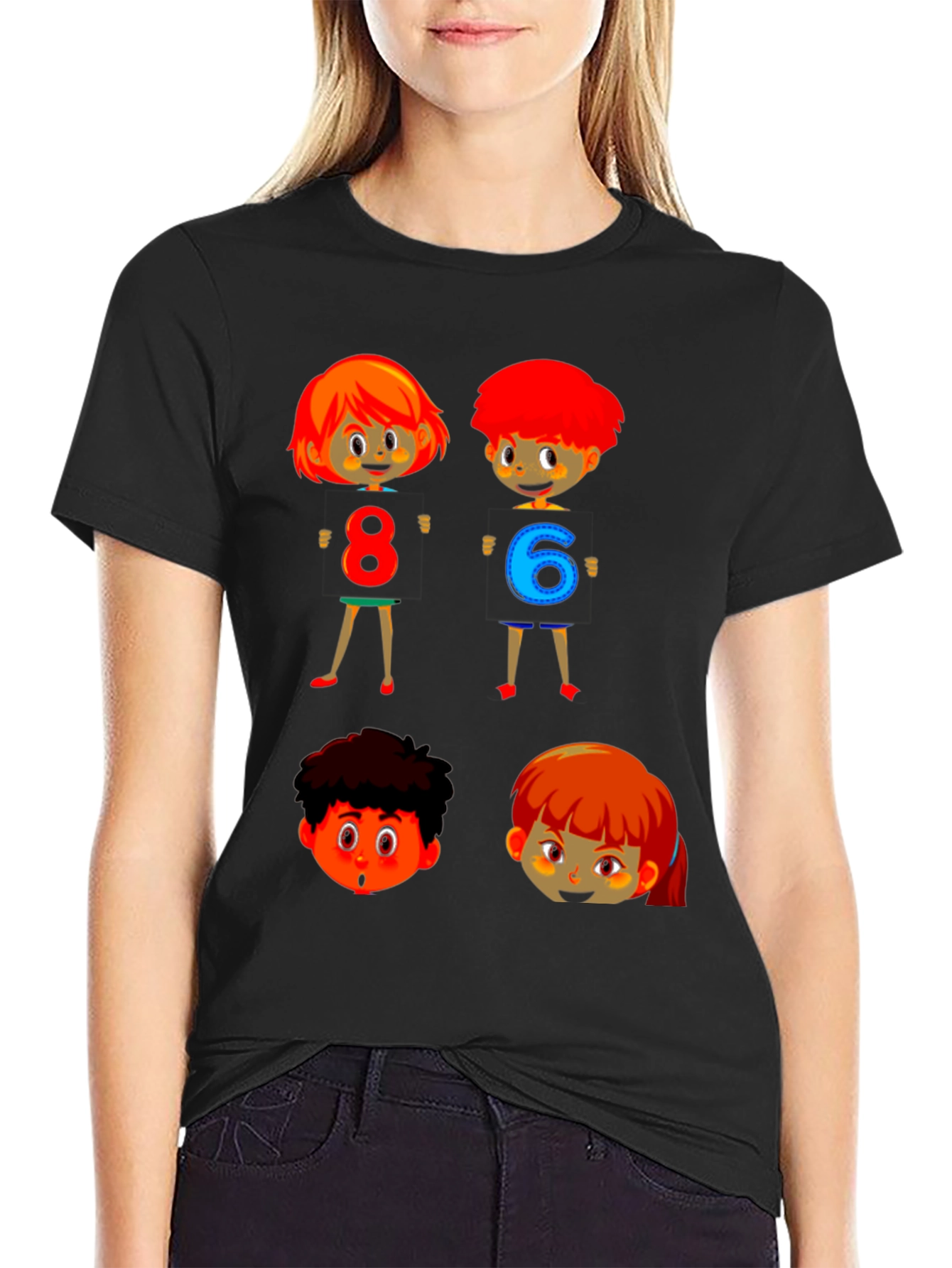 Cartoon Numbers Kids Black T-Shirt