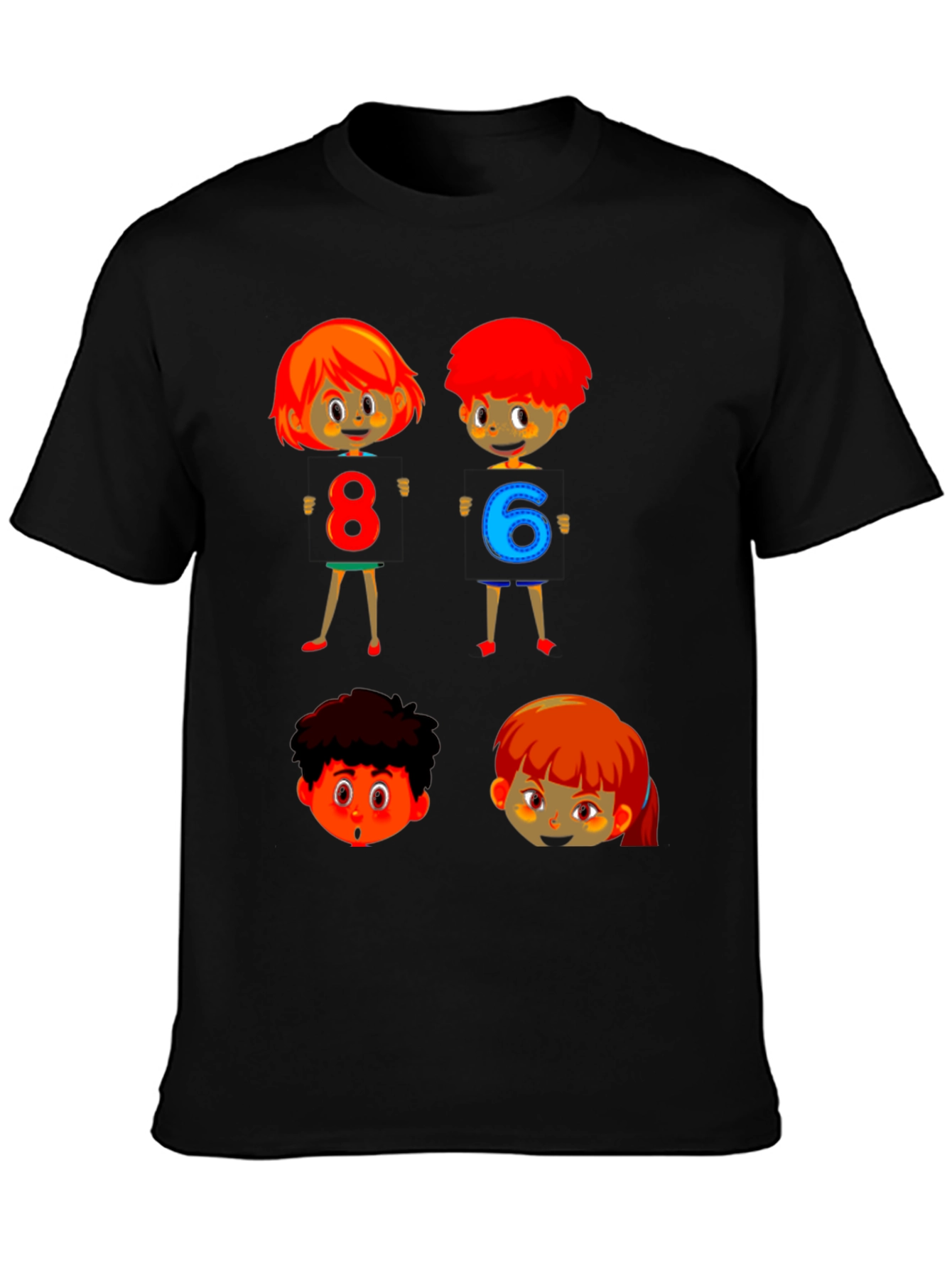 Cartoon Numbers Kids Black T-Shirt