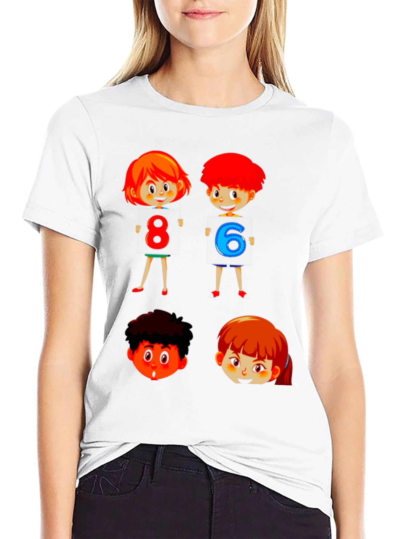 Cartoon Numbers Kids Black T-Shirt