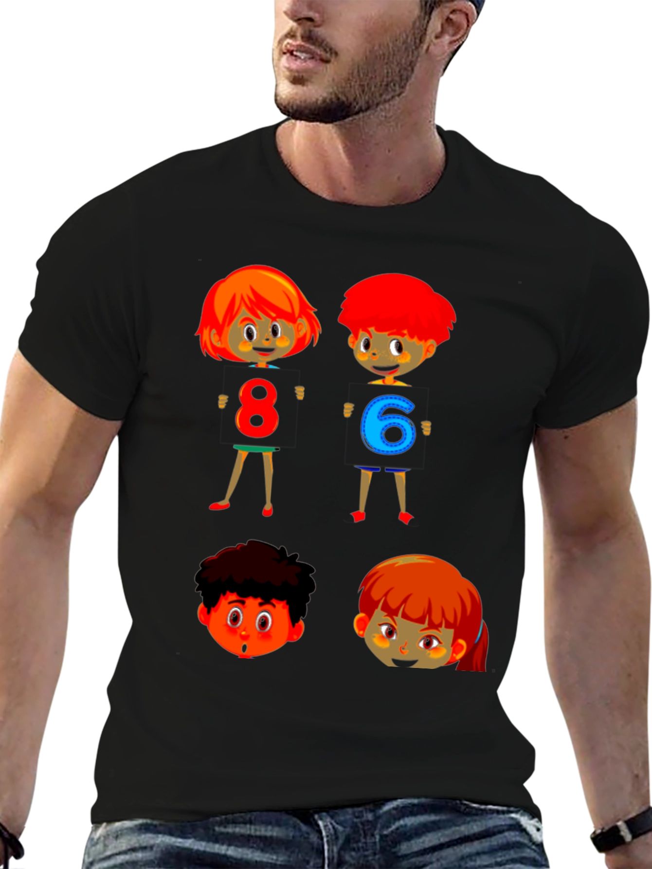 Cartoon Numbers Kids Black T-Shirt