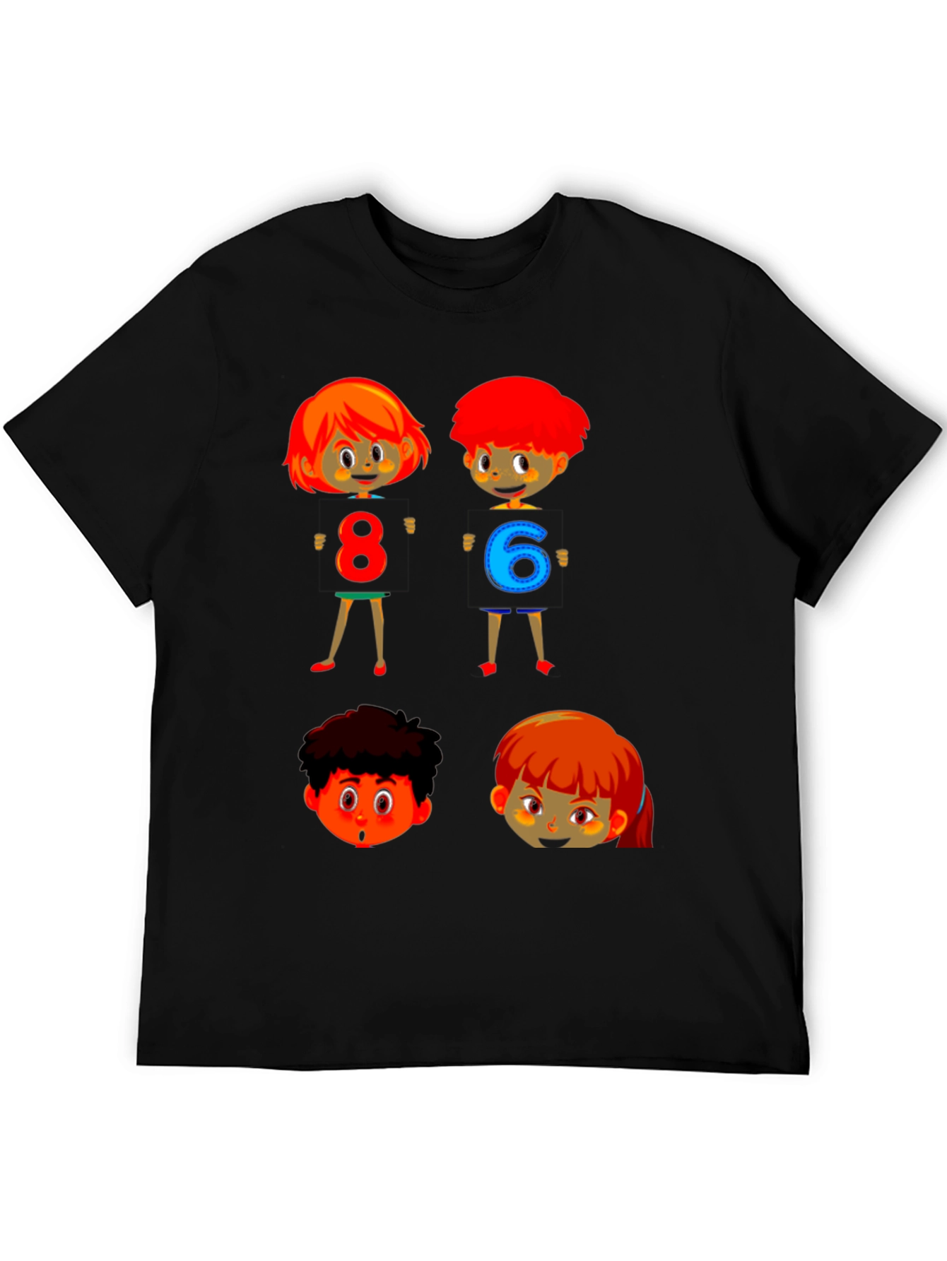 Cartoon Numbers Kids Black T-Shirt
