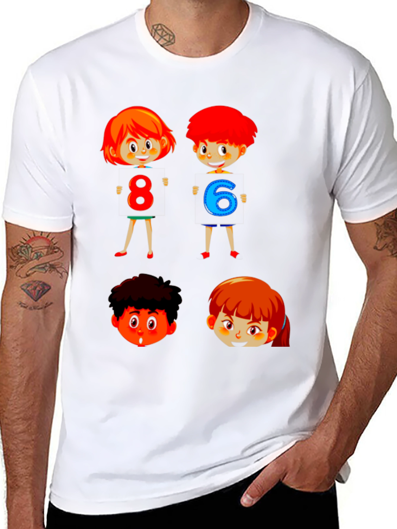 Cartoon Numbers Kids Black T-Shirt