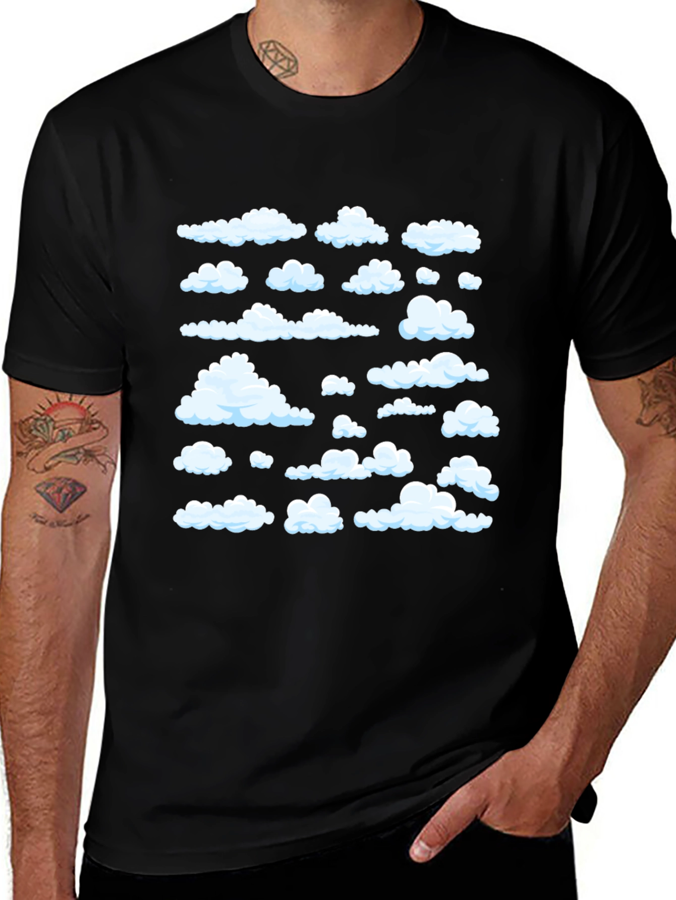 Cloud Pattern Black T-Shirt