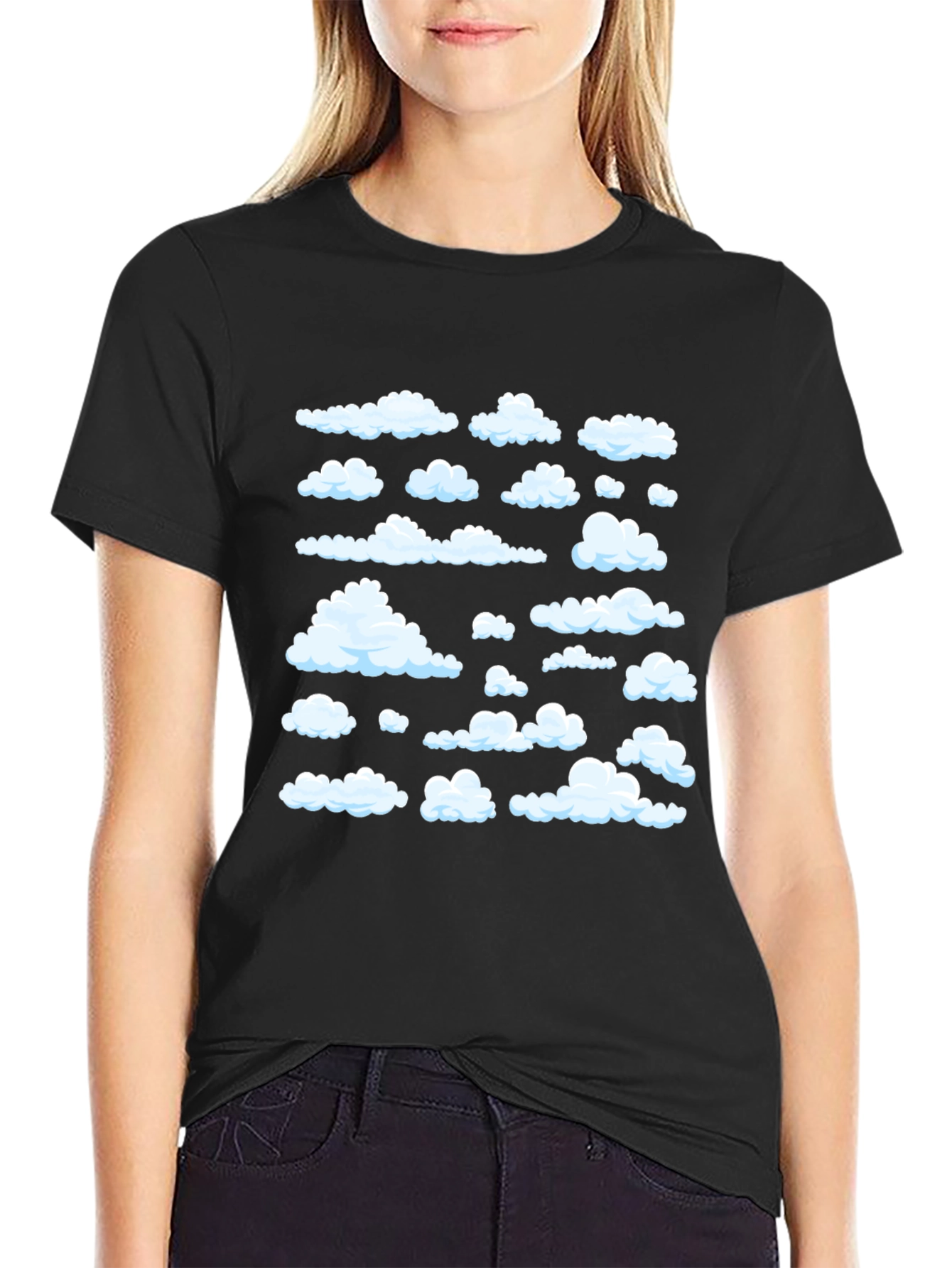 Cloud Pattern Black T-Shirt