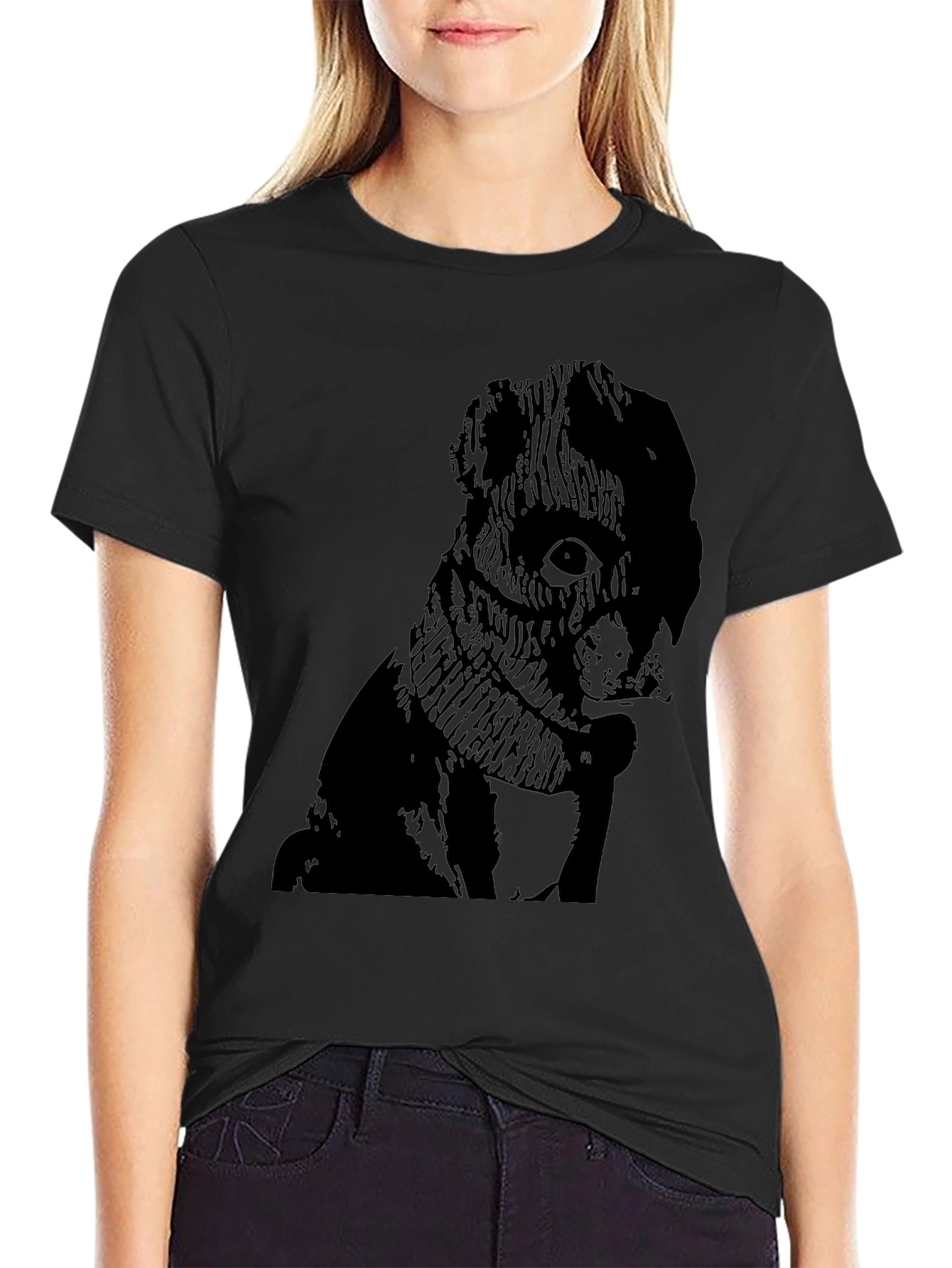 Mens Black Graphic Tee - Pug Design