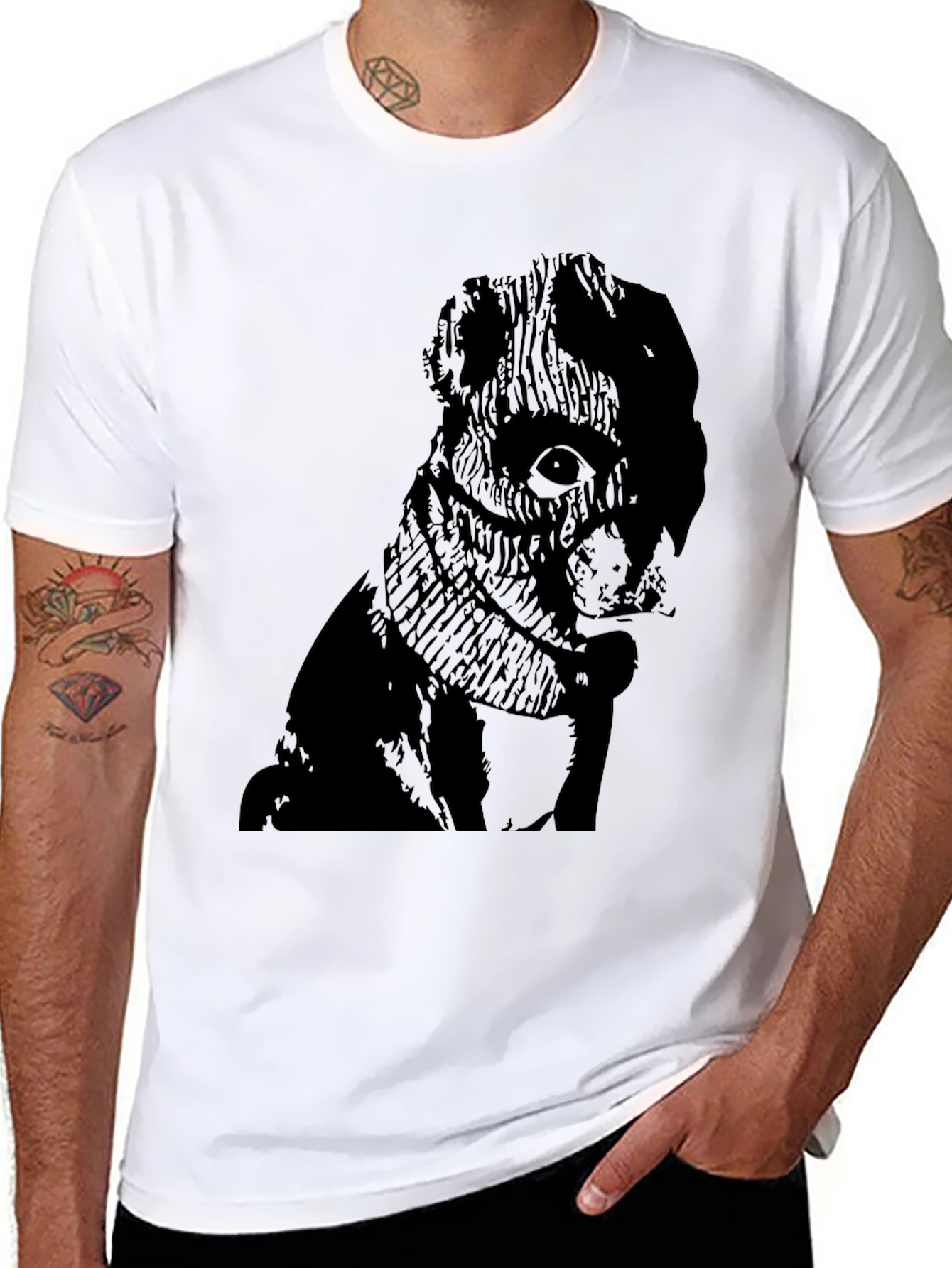 Mens Black Graphic Tee - Pug Design