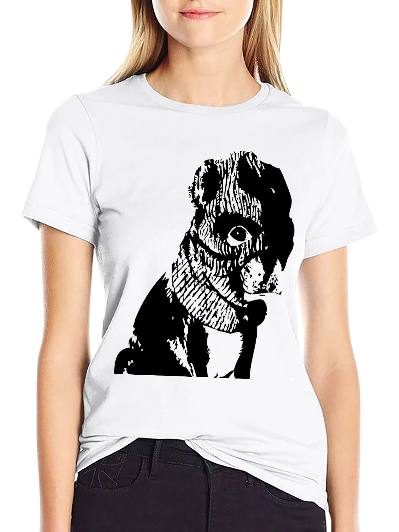 Mens Black Graphic Tee - Pug Design