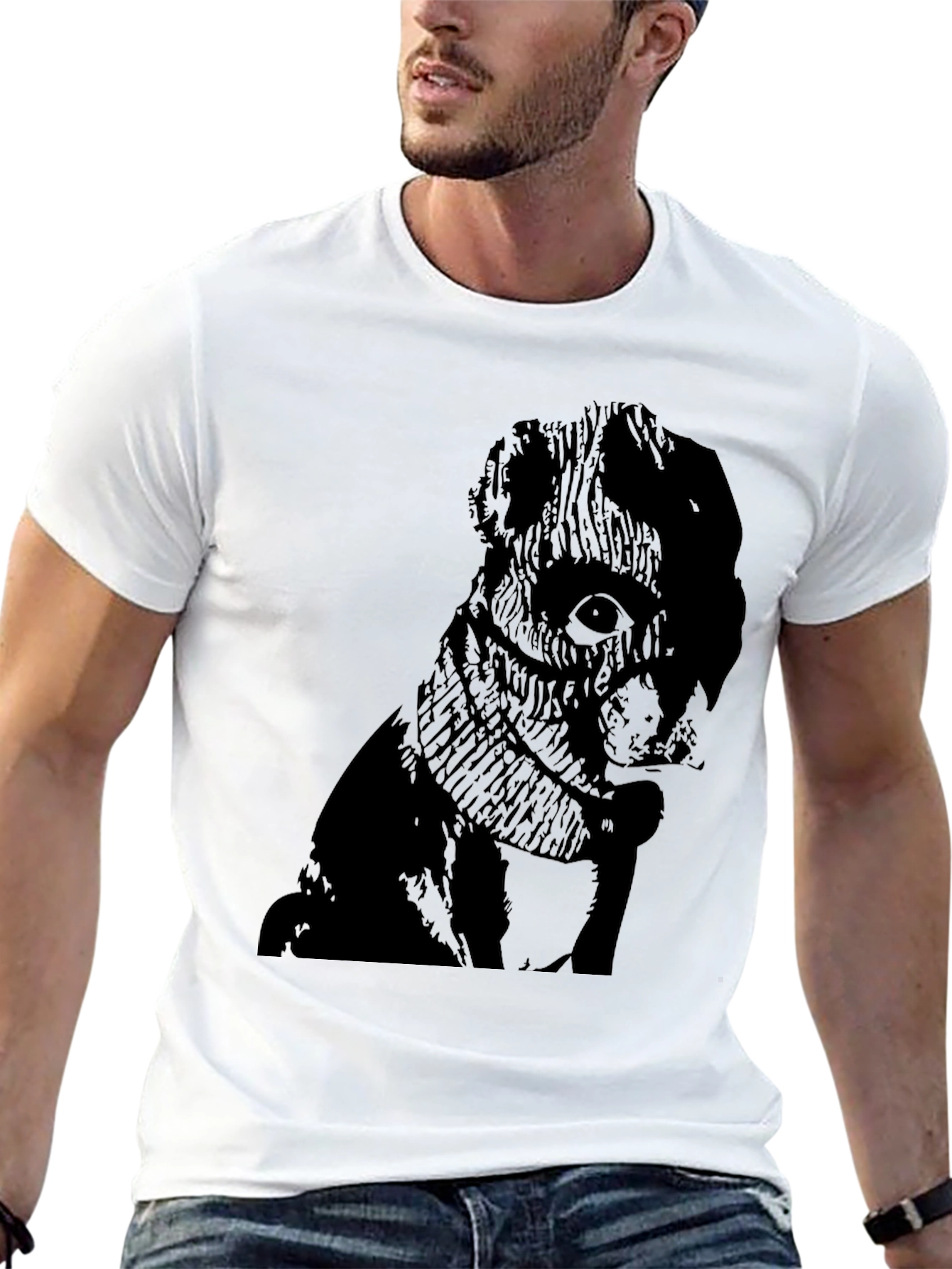 Mens Black Graphic Tee - Pug Design
