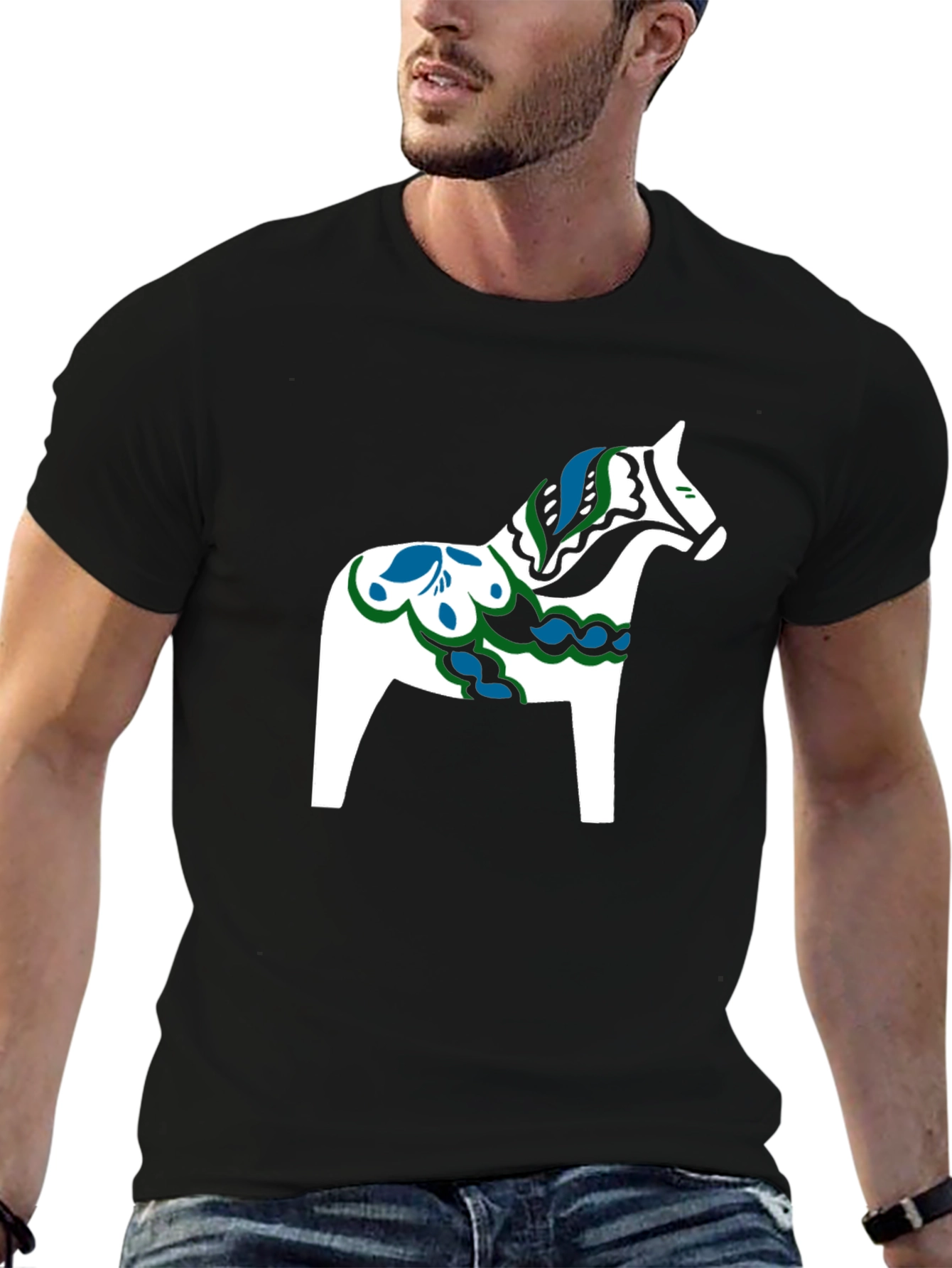 Black T-Shirt with Dala Horse Graphic