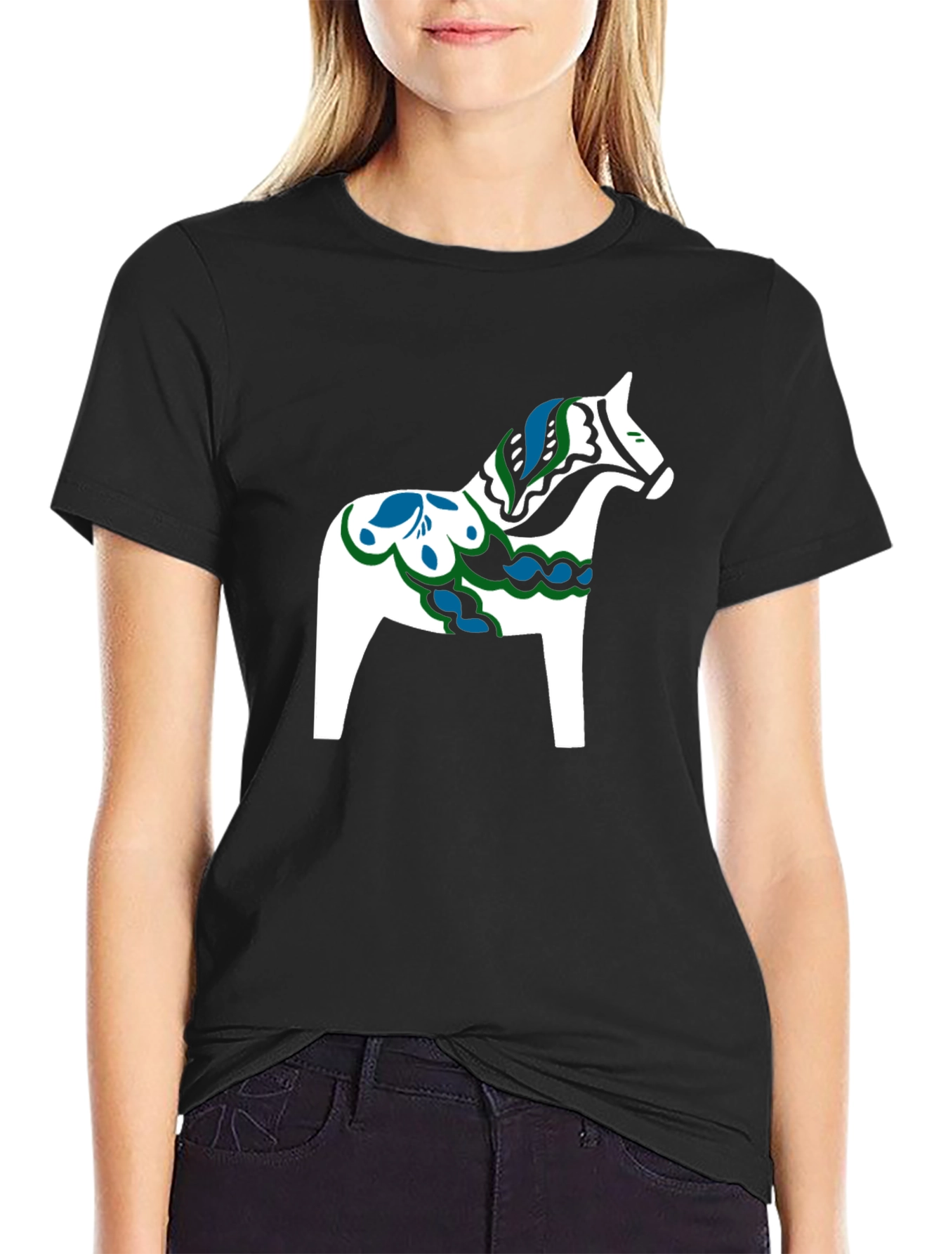 Black T-Shirt with Dala Horse Graphic