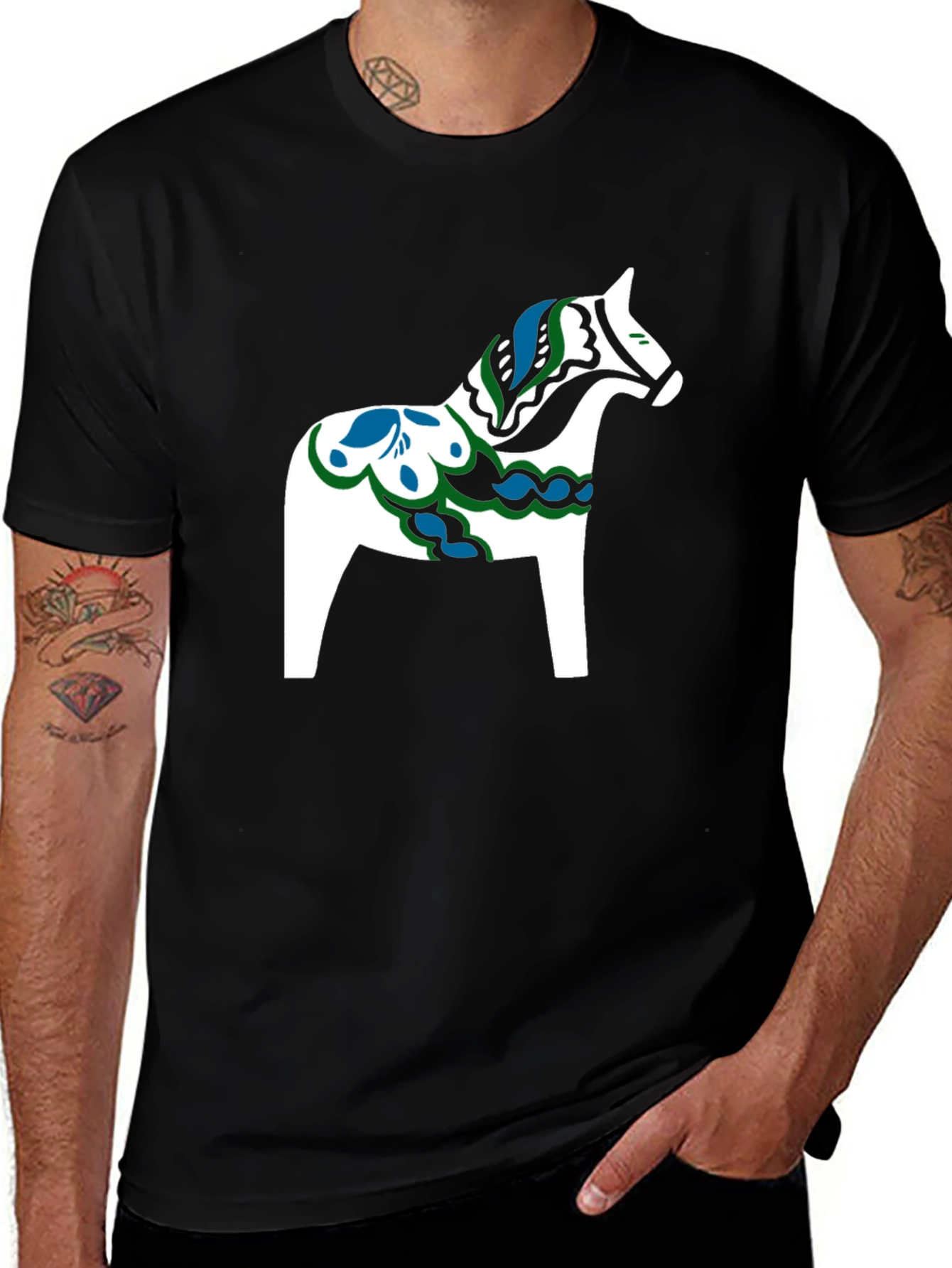 Black T-Shirt with Dala Horse Graphic