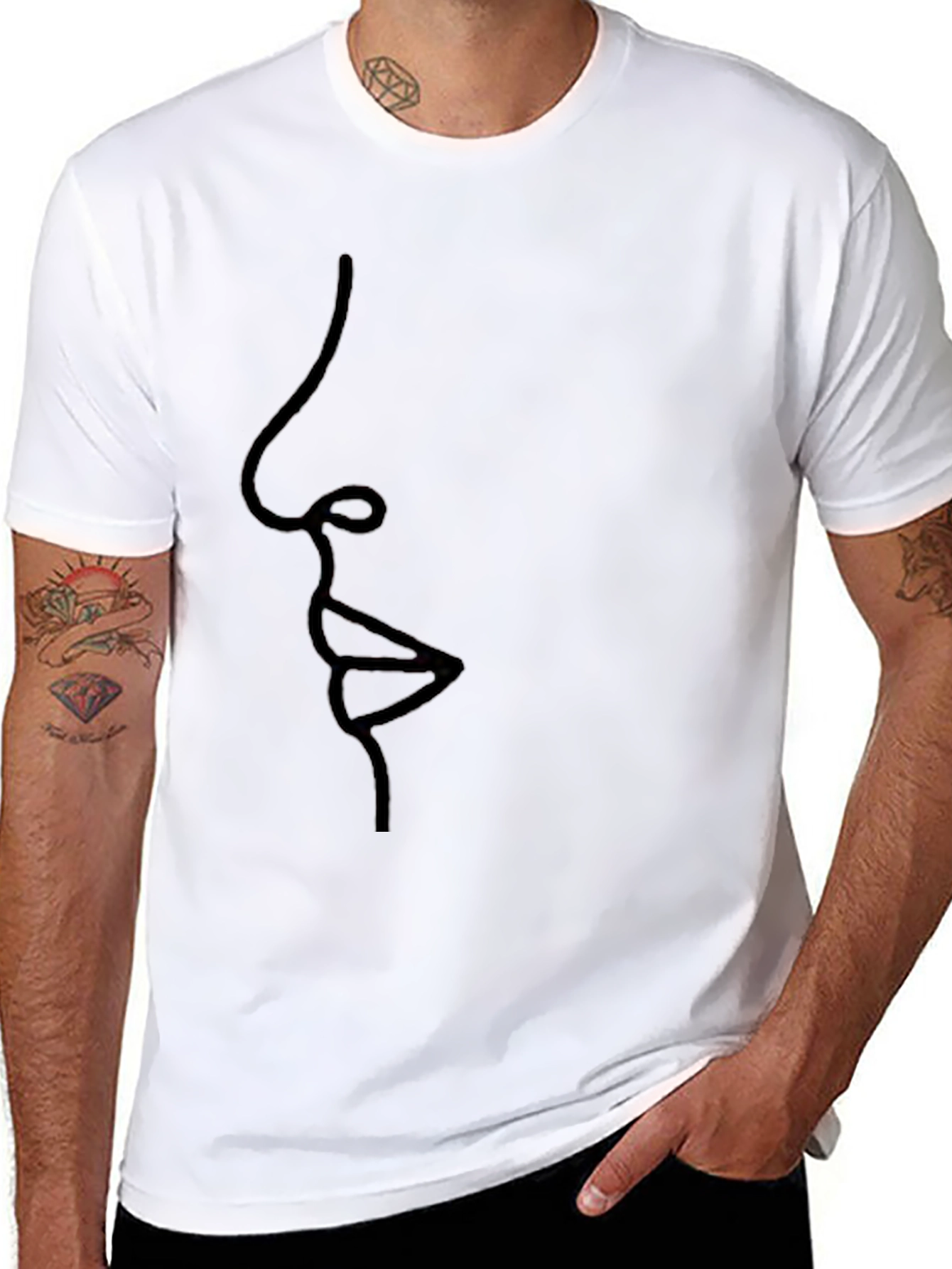 Minimalist Line Art Face Black T-Shirt