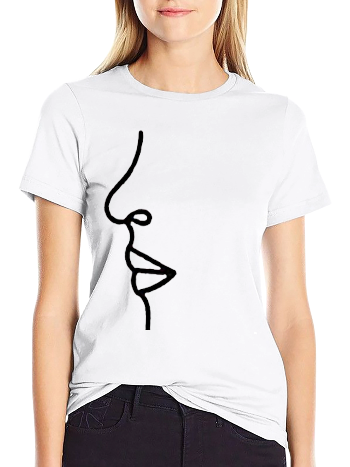 Minimalist Line Art Face Black T-Shirt