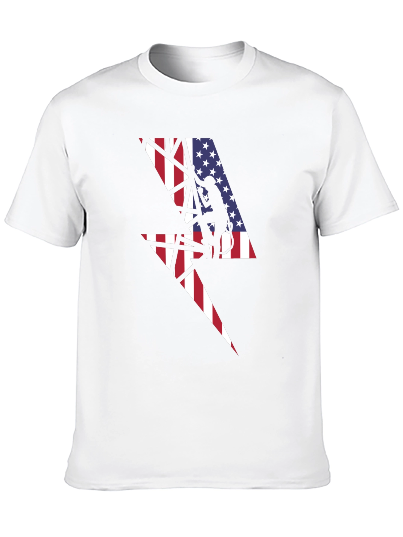 American Flag Lightning Bolt Lineman Black T-Shirt