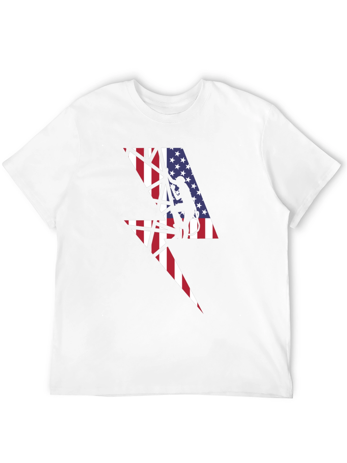 American Flag Lightning Bolt Lineman Black T-Shirt