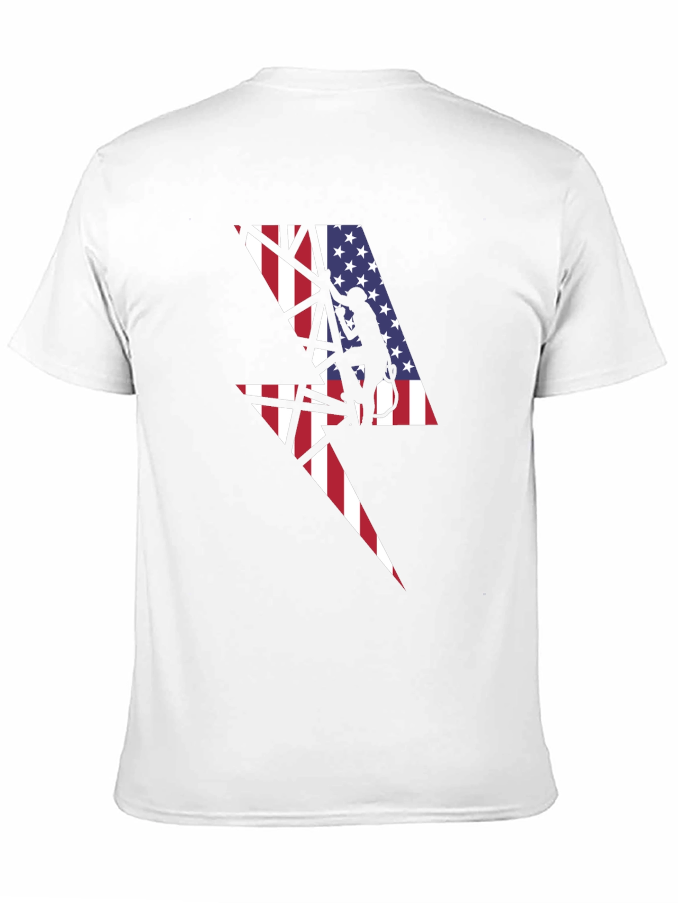 American Flag Lightning Bolt Lineman Black T-Shirt