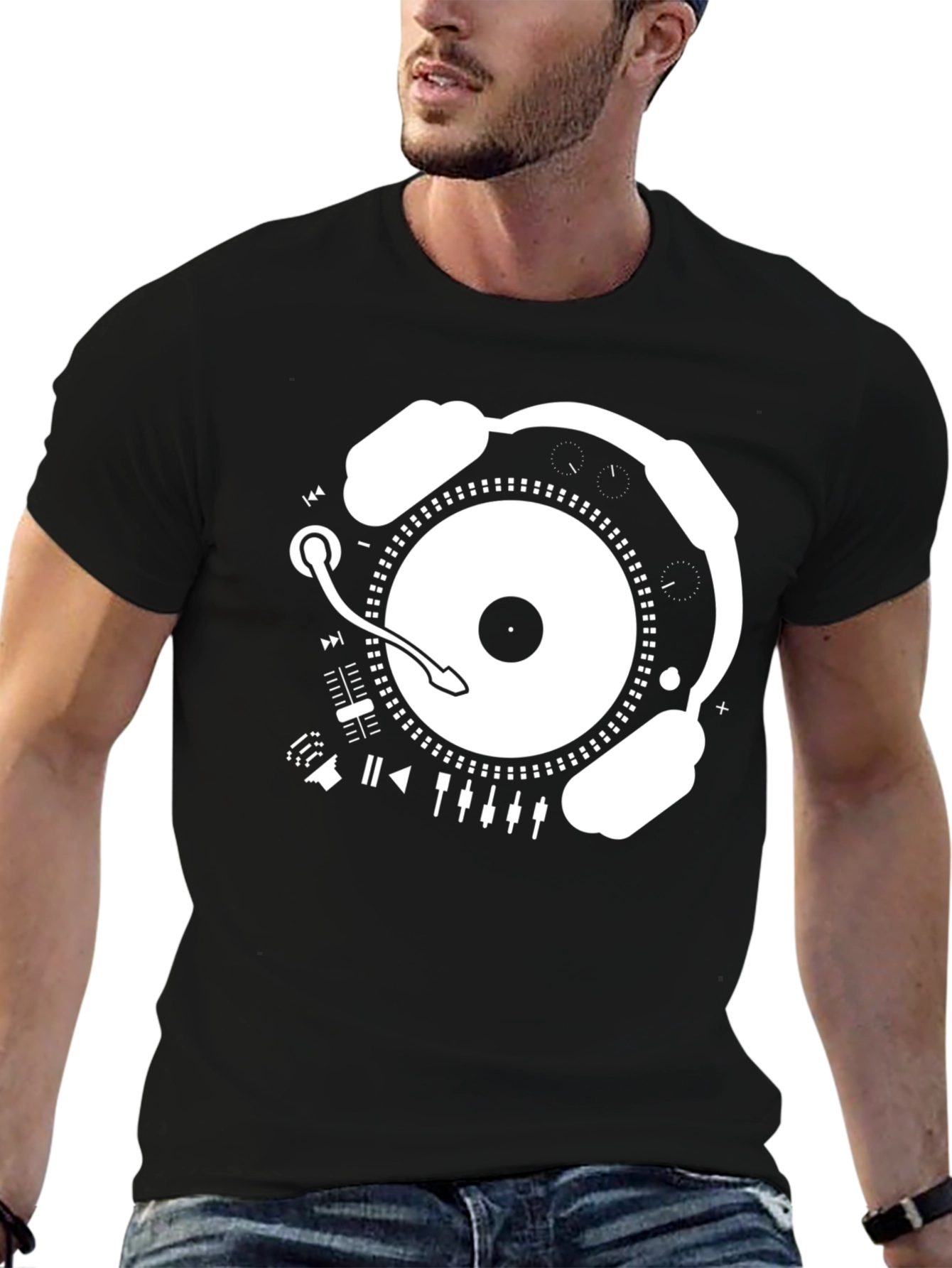 DJ Turntable Headphones Graphic T-Shirt - Music Lover Tee
