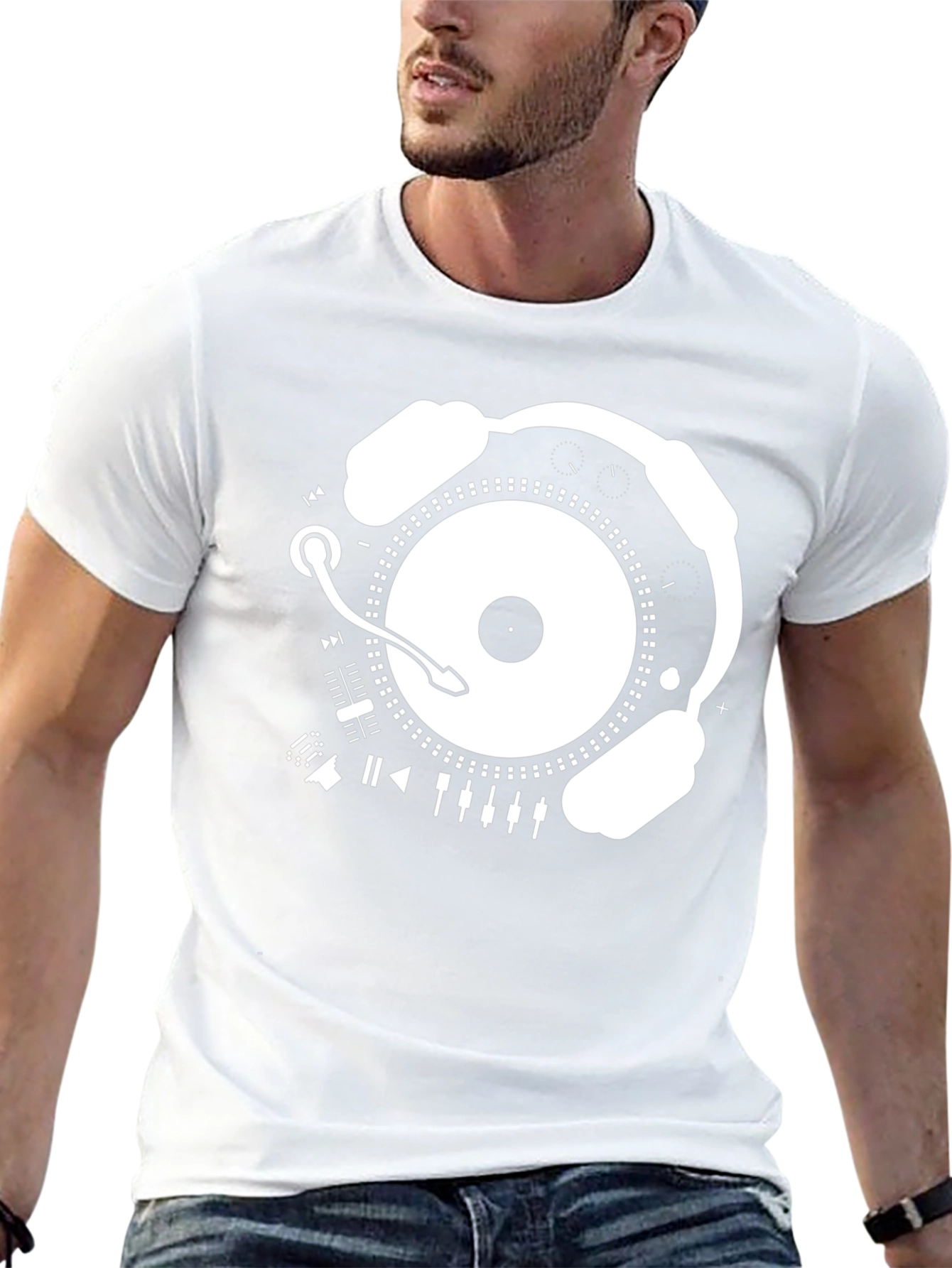 DJ Turntable Headphones Graphic T-Shirt - Music Lover Tee