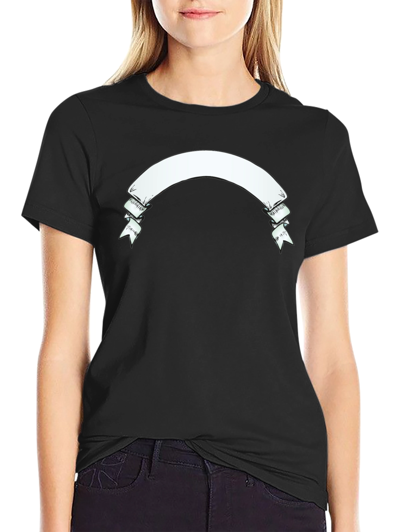 Mens Black Graphic T-Shirt with Banner Design