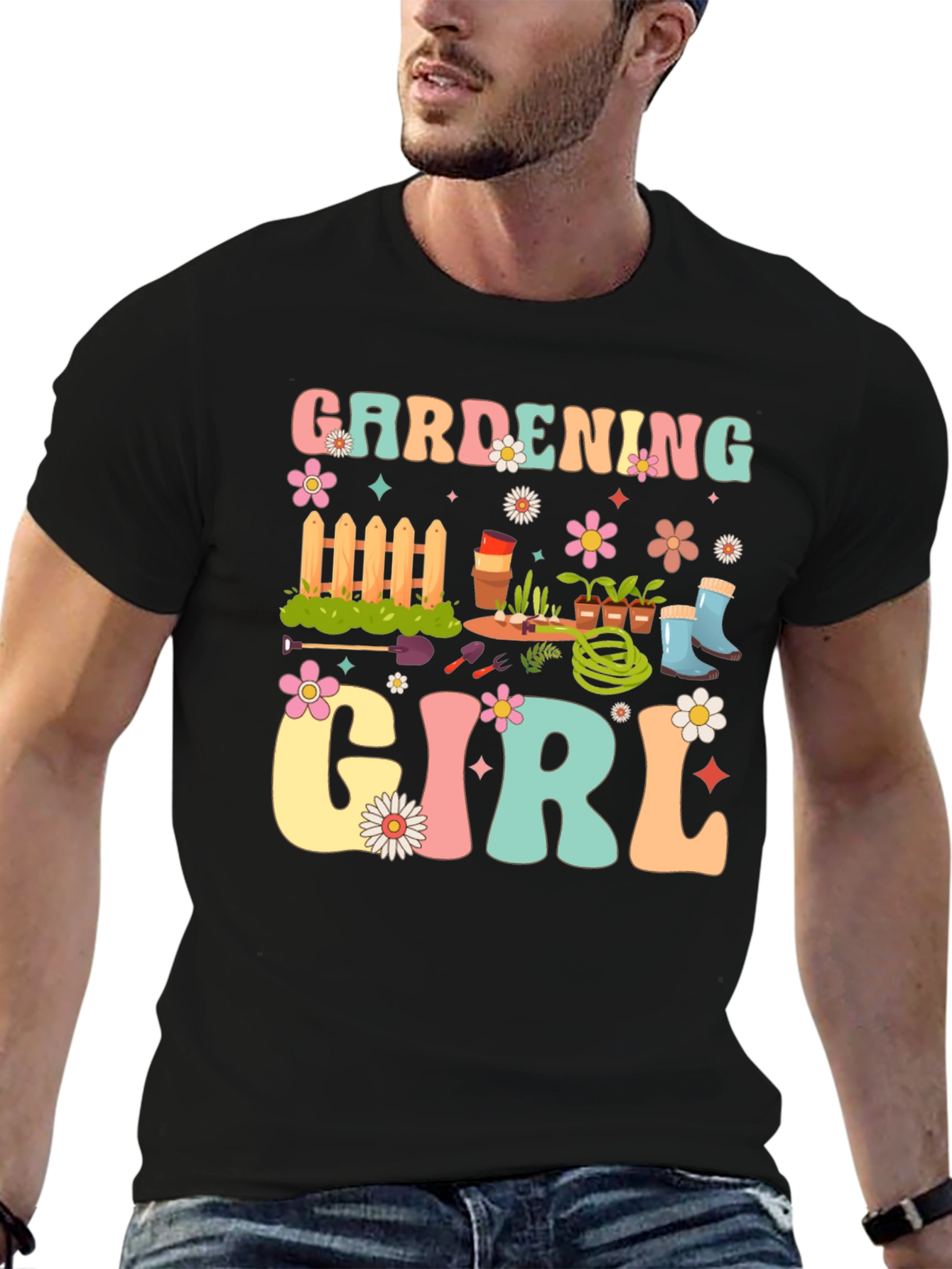 Gardening Girl Graphic Tee - Retro Floral Design