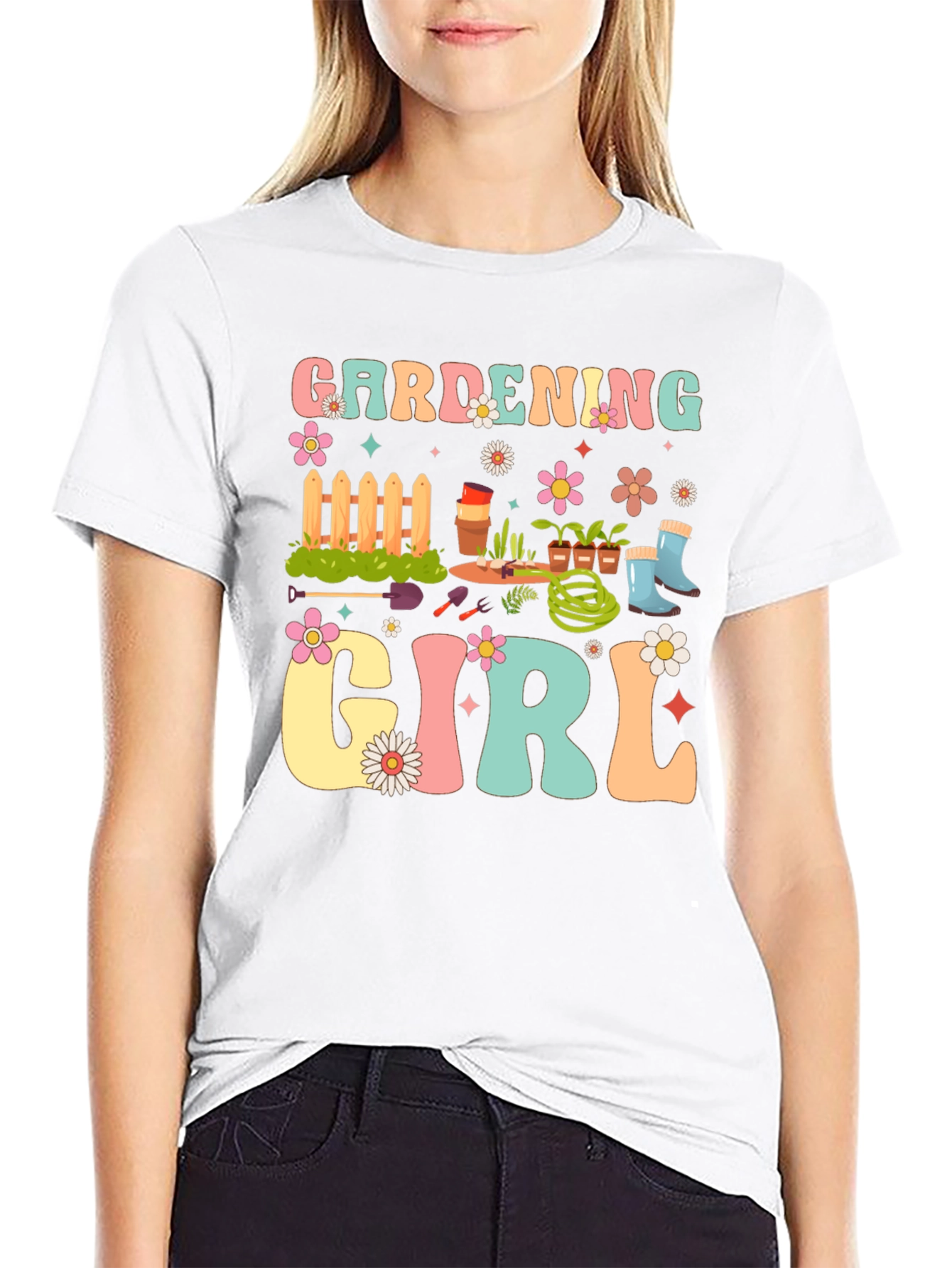 Gardening Girl Graphic Tee - Retro Floral Design