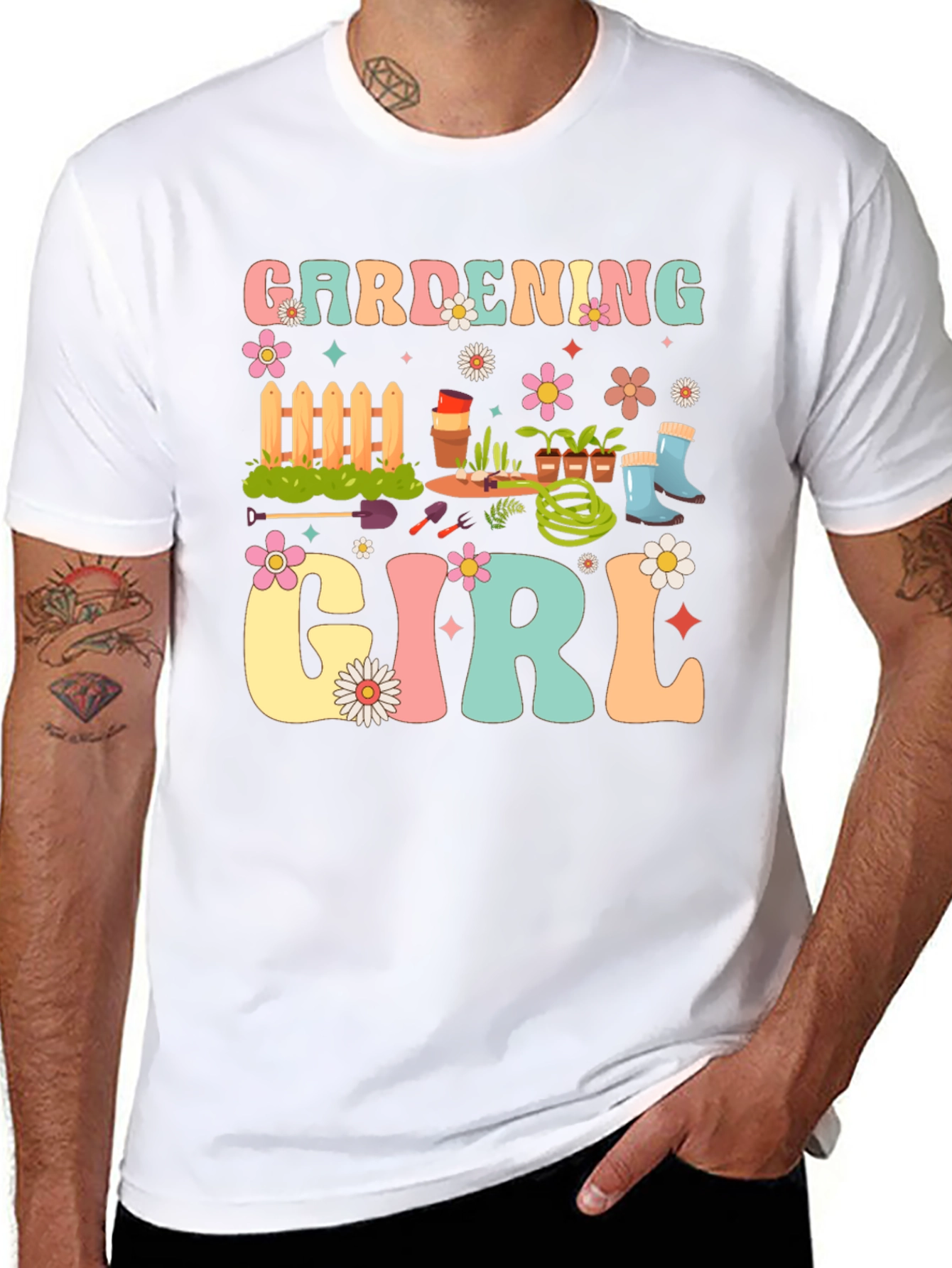 Gardening Girl Graphic Tee - Retro Floral Design