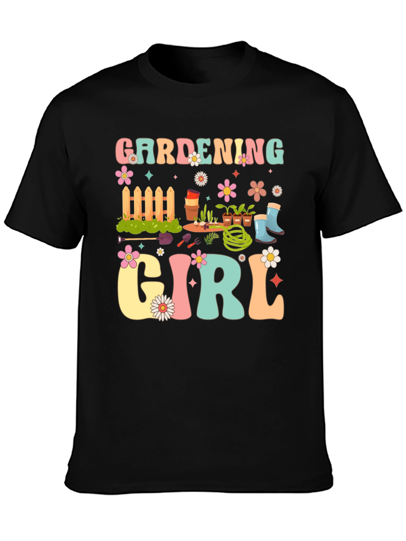 Gardening Girl Graphic Tee - Retro Floral Design