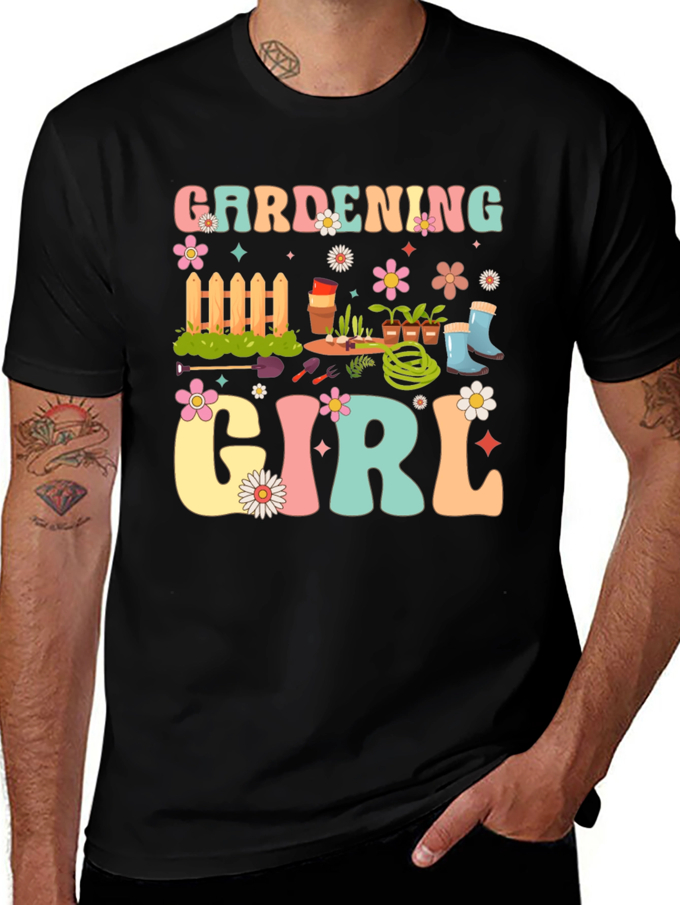 Gardening Girl Graphic Tee - Retro Floral Design