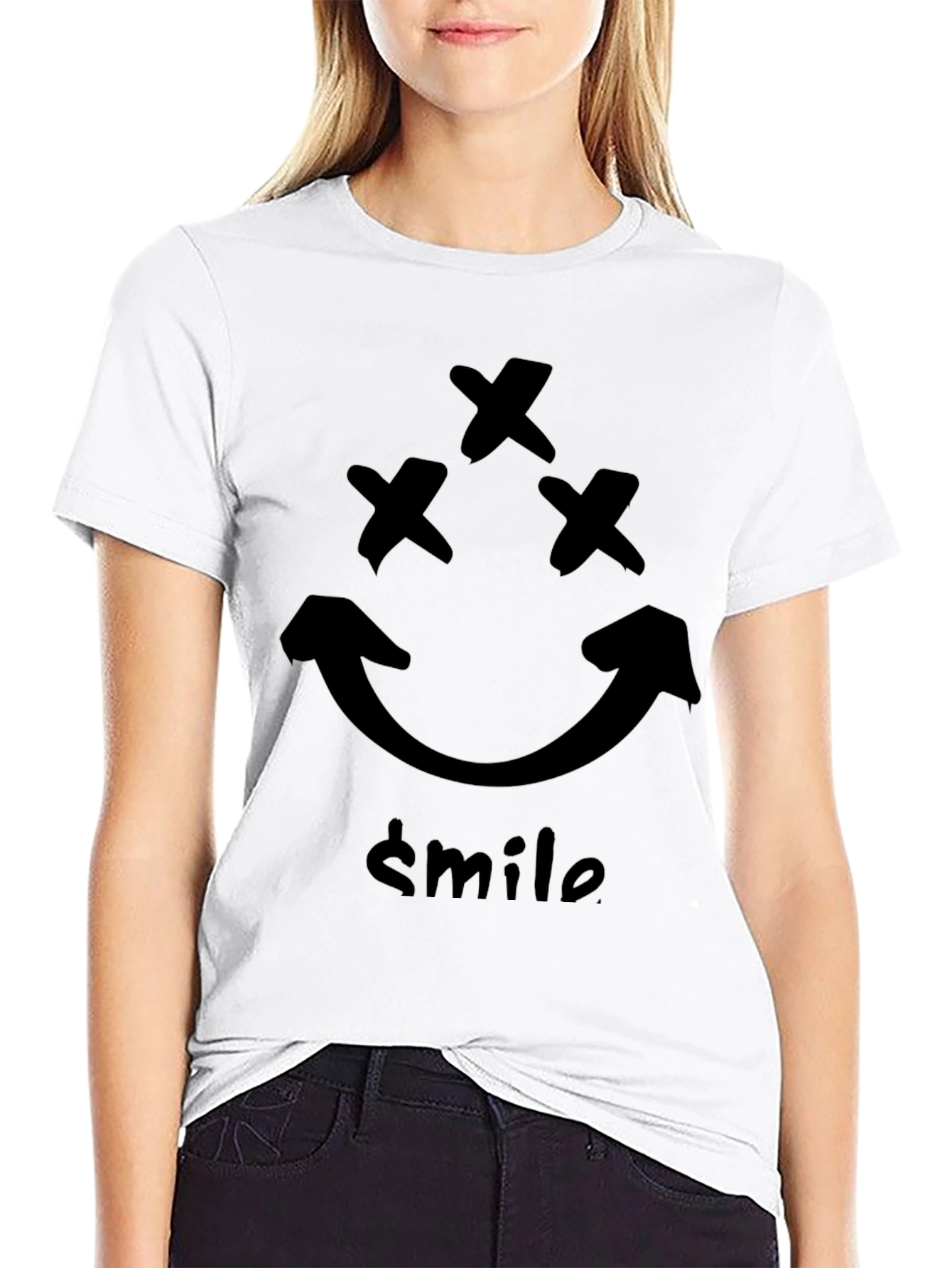 X-Eyed Smiley Face Graphic Tee - Black