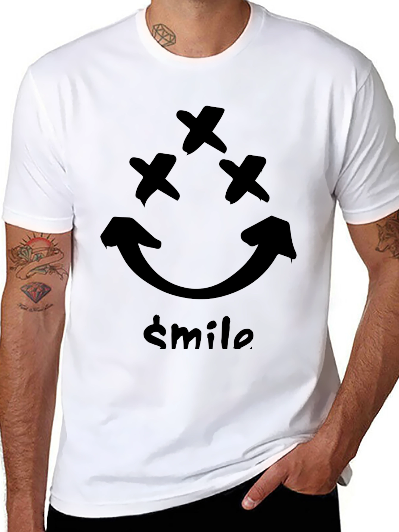 X-Eyed Smiley Face Graphic Tee - Black