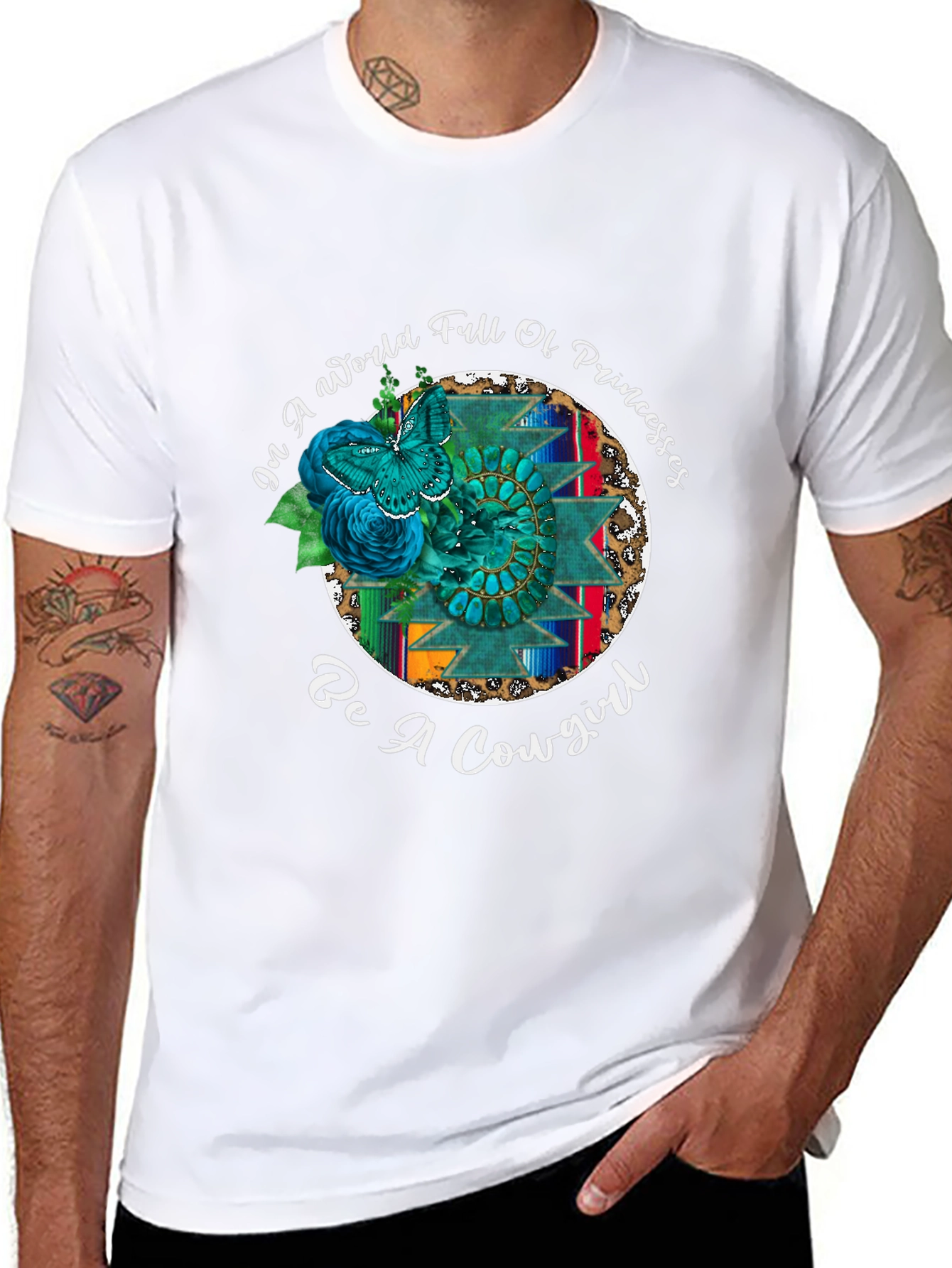Cowgirl Graphic Tee - Turquoise Butterfly Western Design
