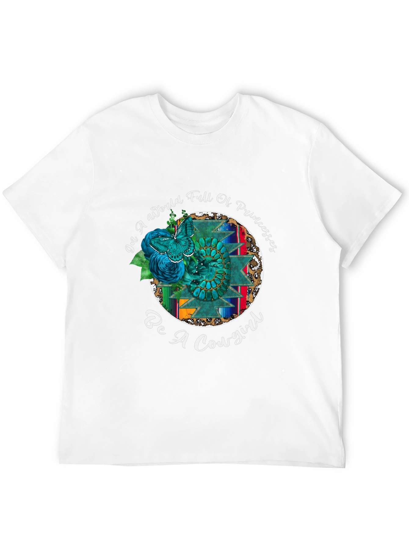 Cowgirl Graphic Tee - Turquoise Butterfly Western Design