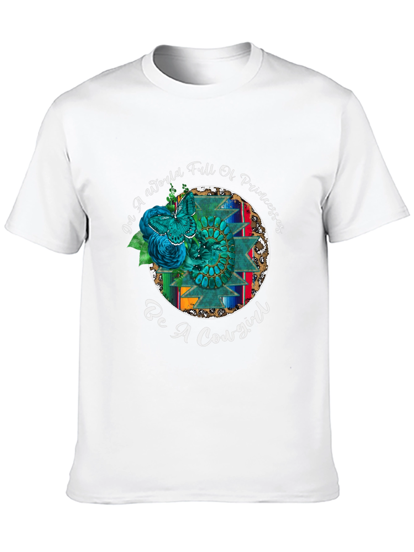 Cowgirl Graphic Tee - Turquoise Butterfly Western Design