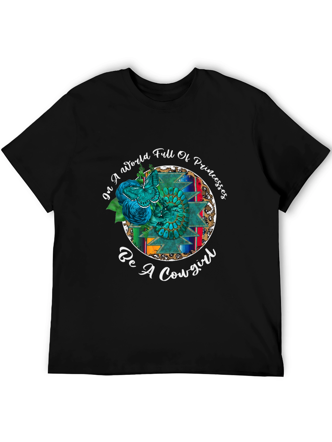Cowgirl Graphic Tee - Turquoise Butterfly Western Design
