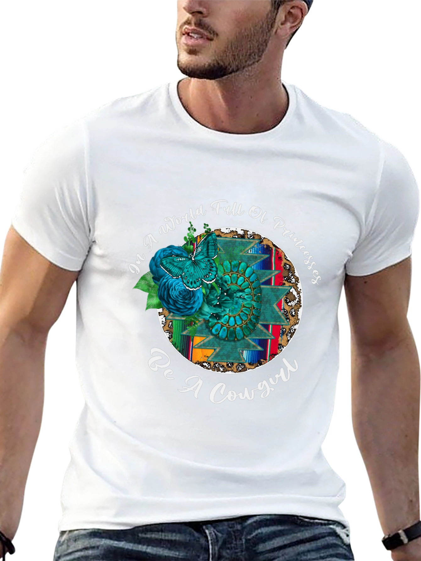 Cowgirl Graphic Tee - Turquoise Butterfly Western Design