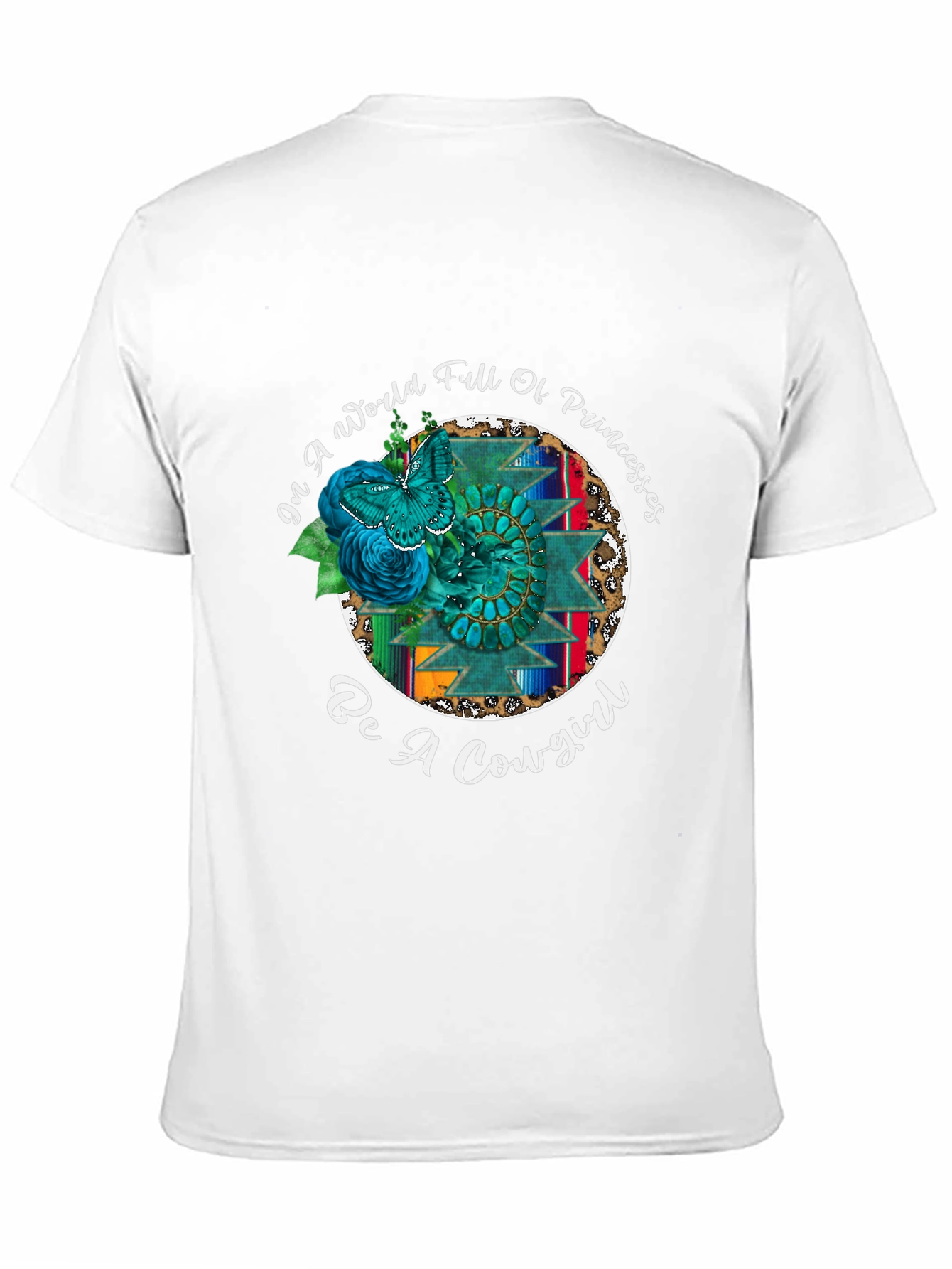 Cowgirl Graphic Tee - Turquoise Butterfly Western Design