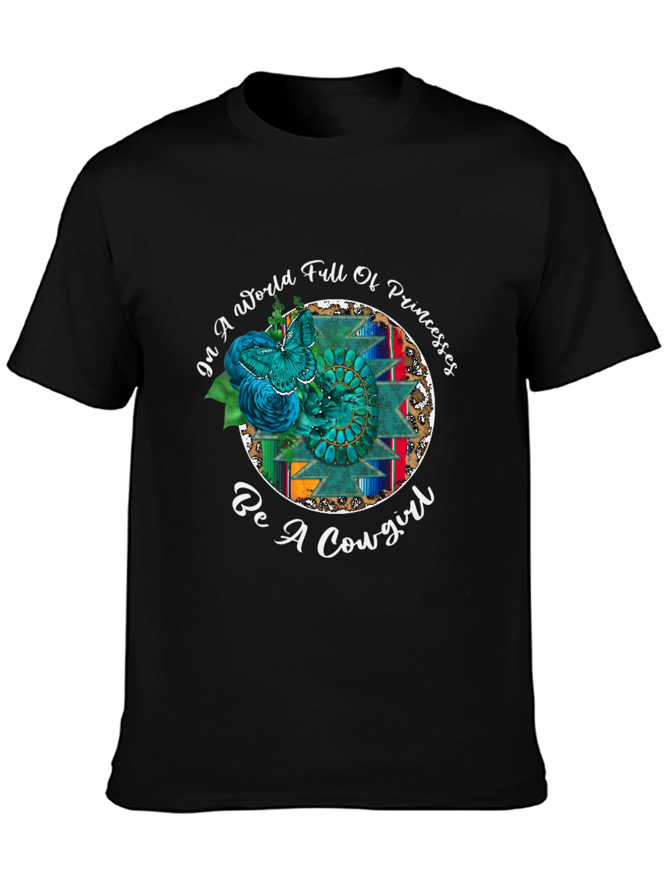 Cowgirl Graphic Tee - Turquoise Butterfly Western Design